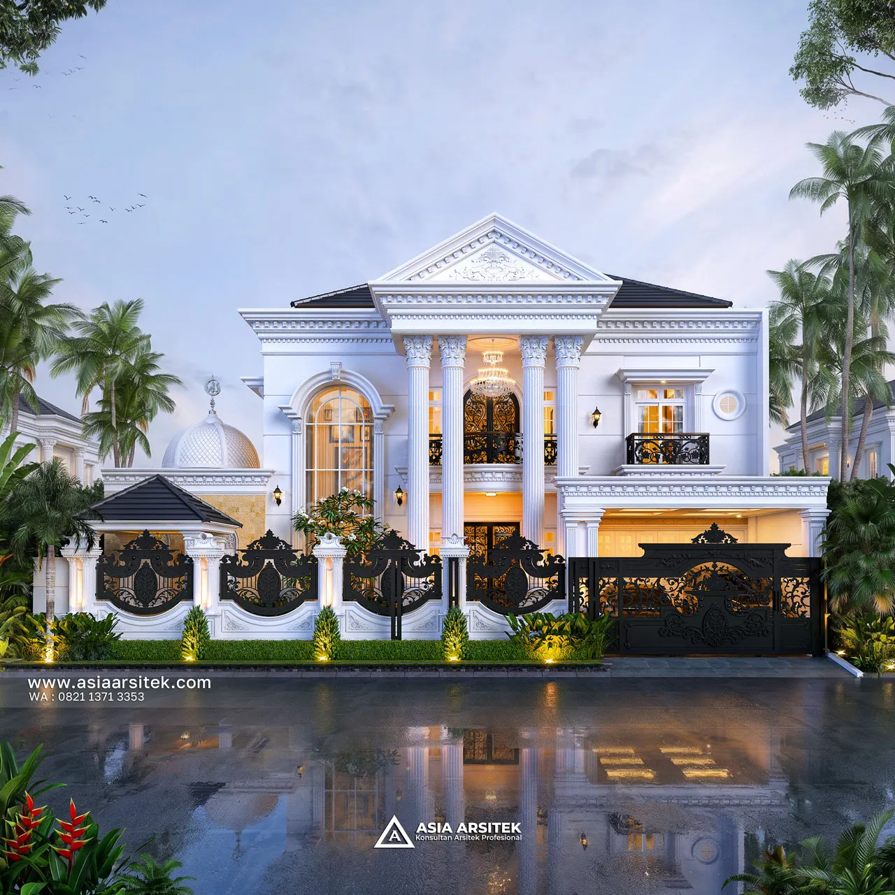Desain Fasad Depan Pagar Rumah Klasik 2 Lantai Pak MFT di Sawangan Depok