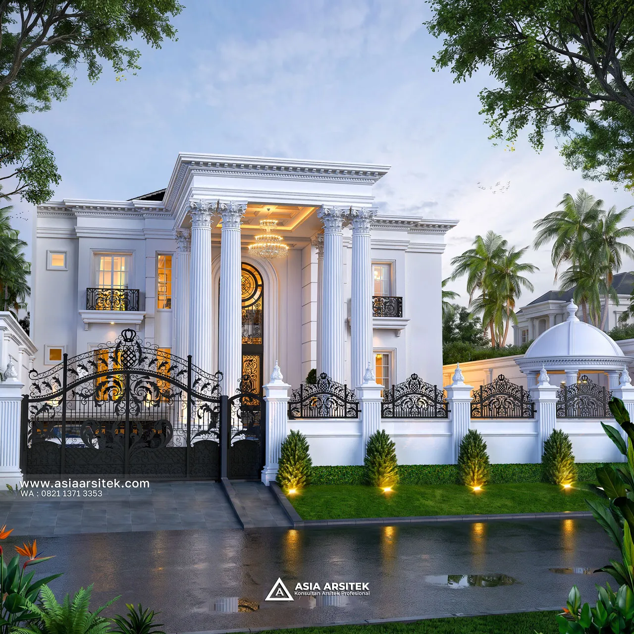 Desain Fasad Depan Pagar Rumah Klasik 4 Lantai Bapak SPYD di Larangan Tangerang