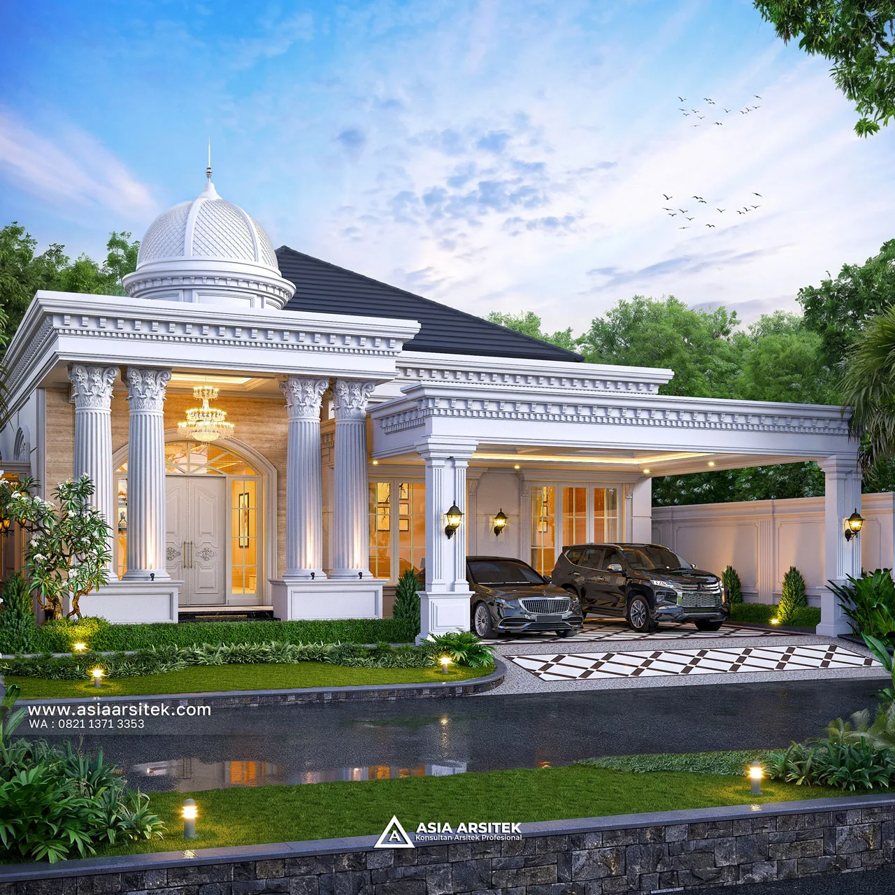 Desain Fasad Depan Rumah Klasik 1 Lantai Bapak NRH di Gambut Kalimantan Selatan
