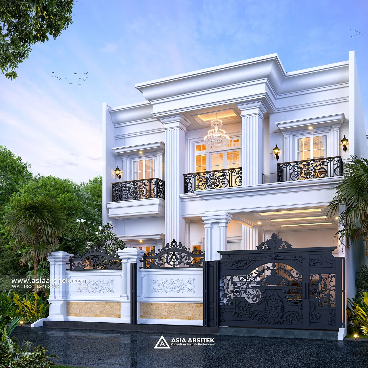 Desain Fasad Depan Rumah Klasik 2 Lantai Bapak AD di Kebon Jeruk Jakarta Barat