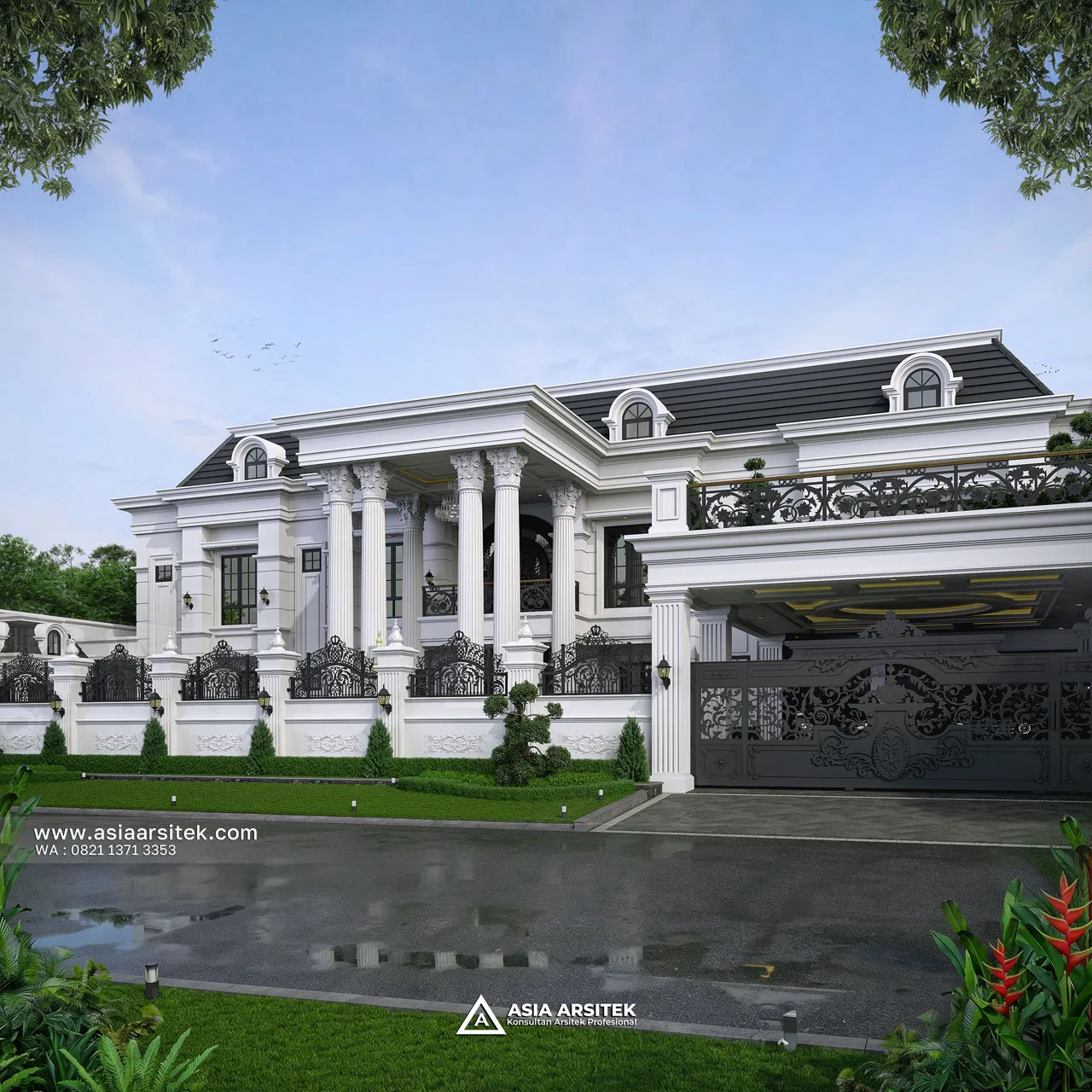 Desain Fasad Depan Rumah Klasik 2 Lantai Bapak HMD di BSD Tangerang Selatan