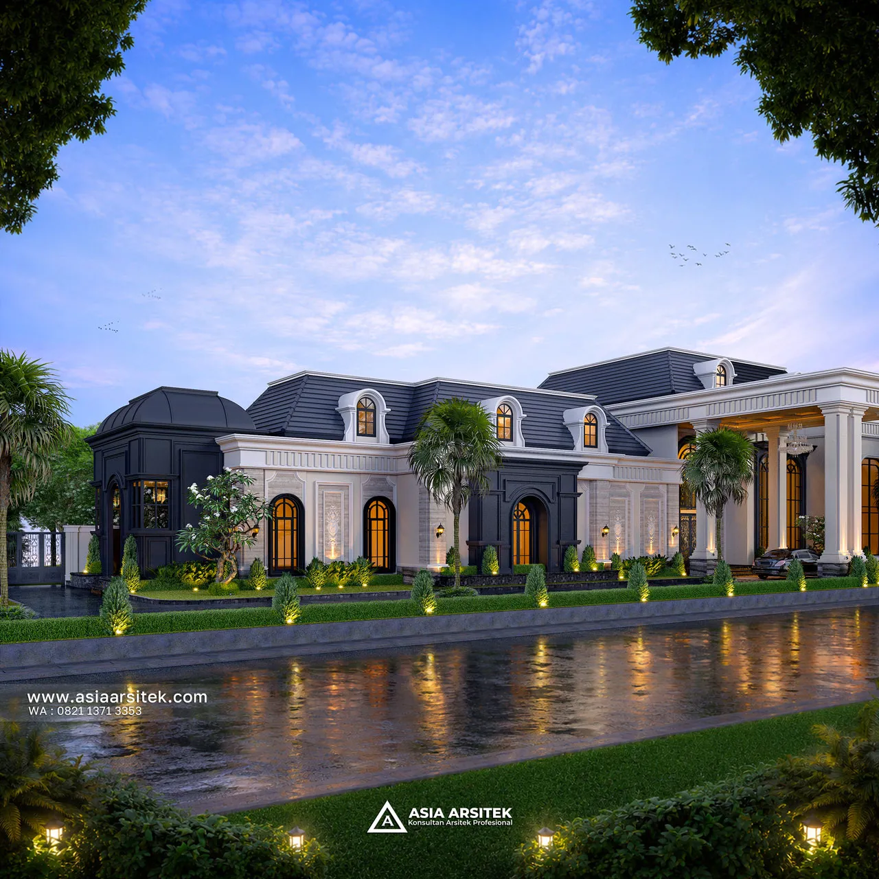 Desain Fasad Elegan Rumah Klasik 1 Lantai Bapak JHN di Serang Banten