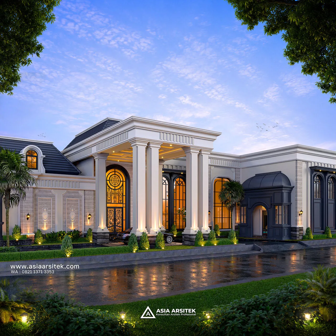 Desain Fasad Mewah Rumah Klasik 1 Lantai Bapak JHN di Serang Banten