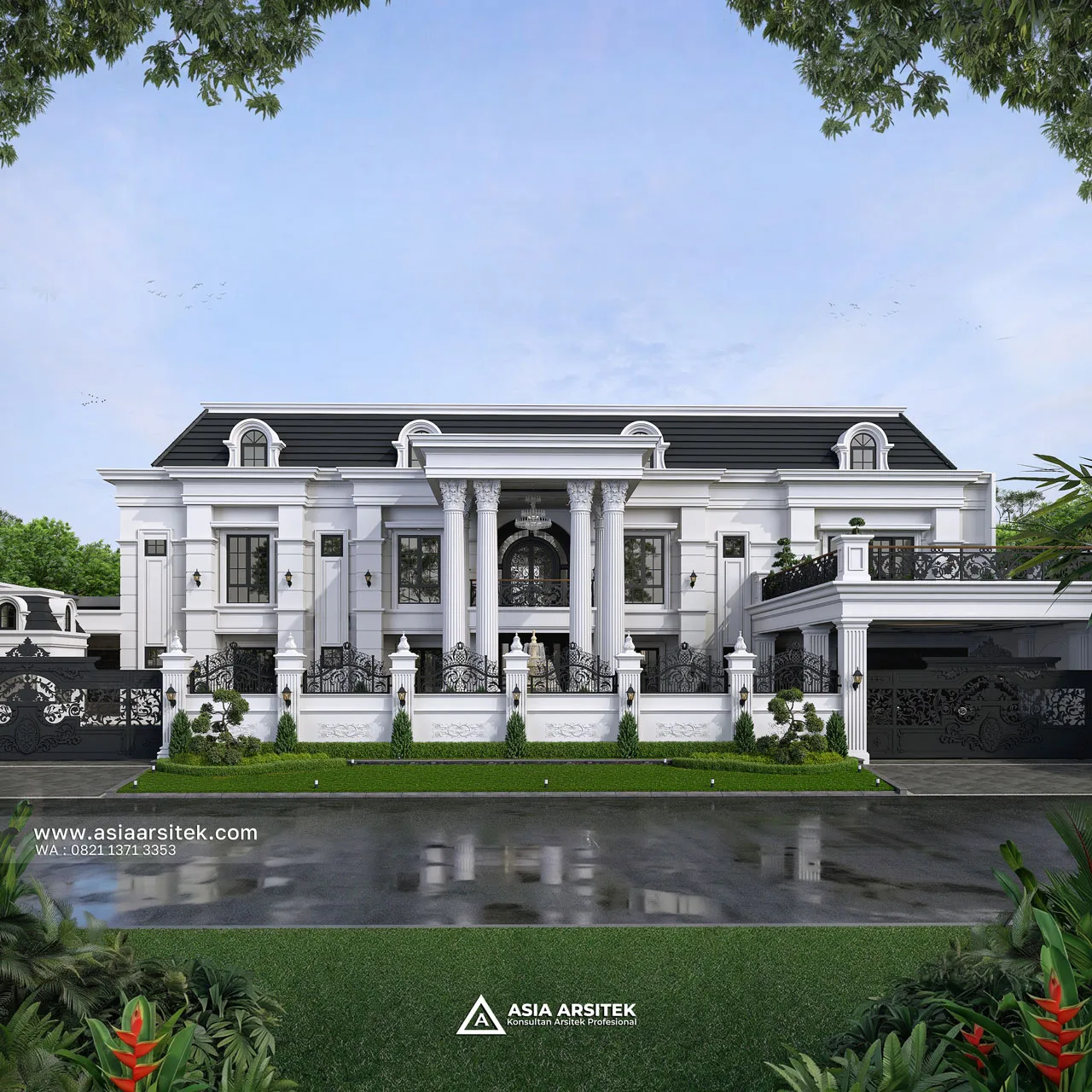Desain Fasad Pagar Rumah Klasik 2 Lantai Bapak HMD di BSD Tangerang Selatan