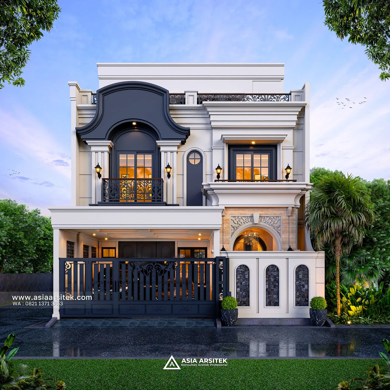 Desain Fasad Pagar Rumah Mediterania 3 Lantai Bapak RFQ di Jatimelati Bekasi