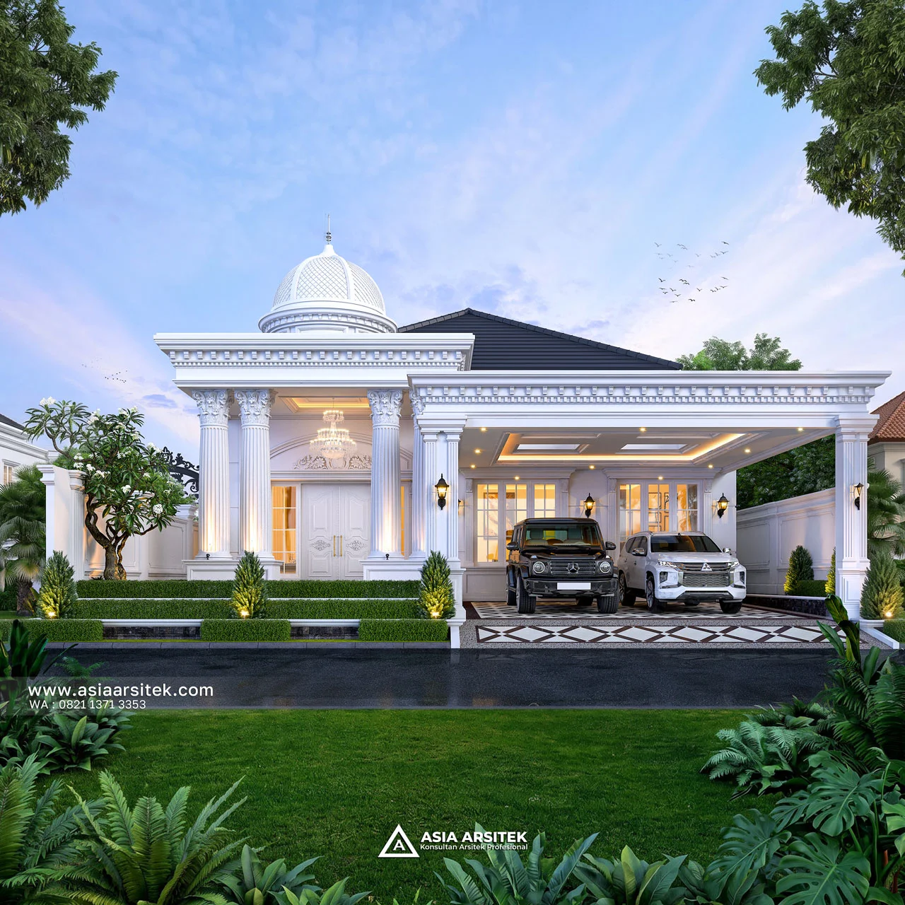 Desain Fasad Rumah Klasik 1 Lantai Bapak AN di Ogan Ilir Sumatera Selatan