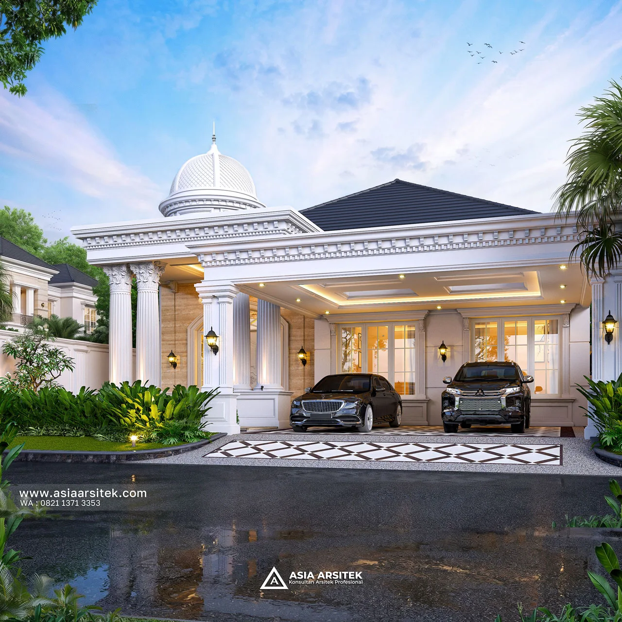 Desain Fasad Rumah Klasik 1 Lantai Bapak NRH di Gambut Kalimantan Selatan