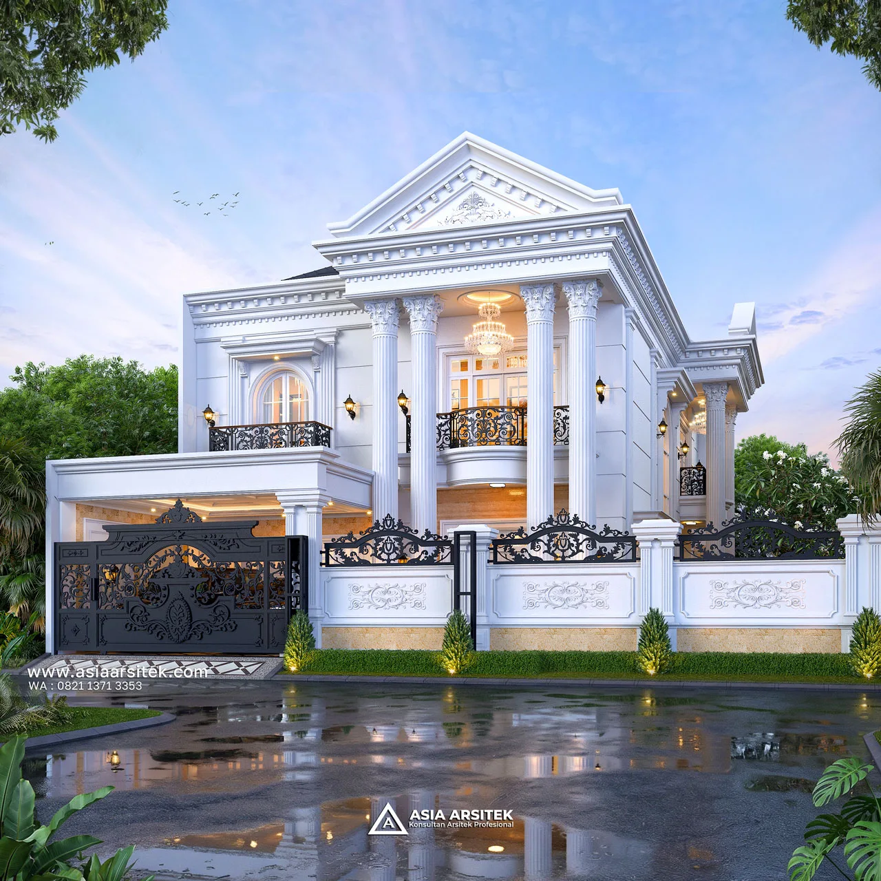Desain Fasad Rumah Klasik 2 Lantai Bapak GVN di Kelapa Dua Tangerang
