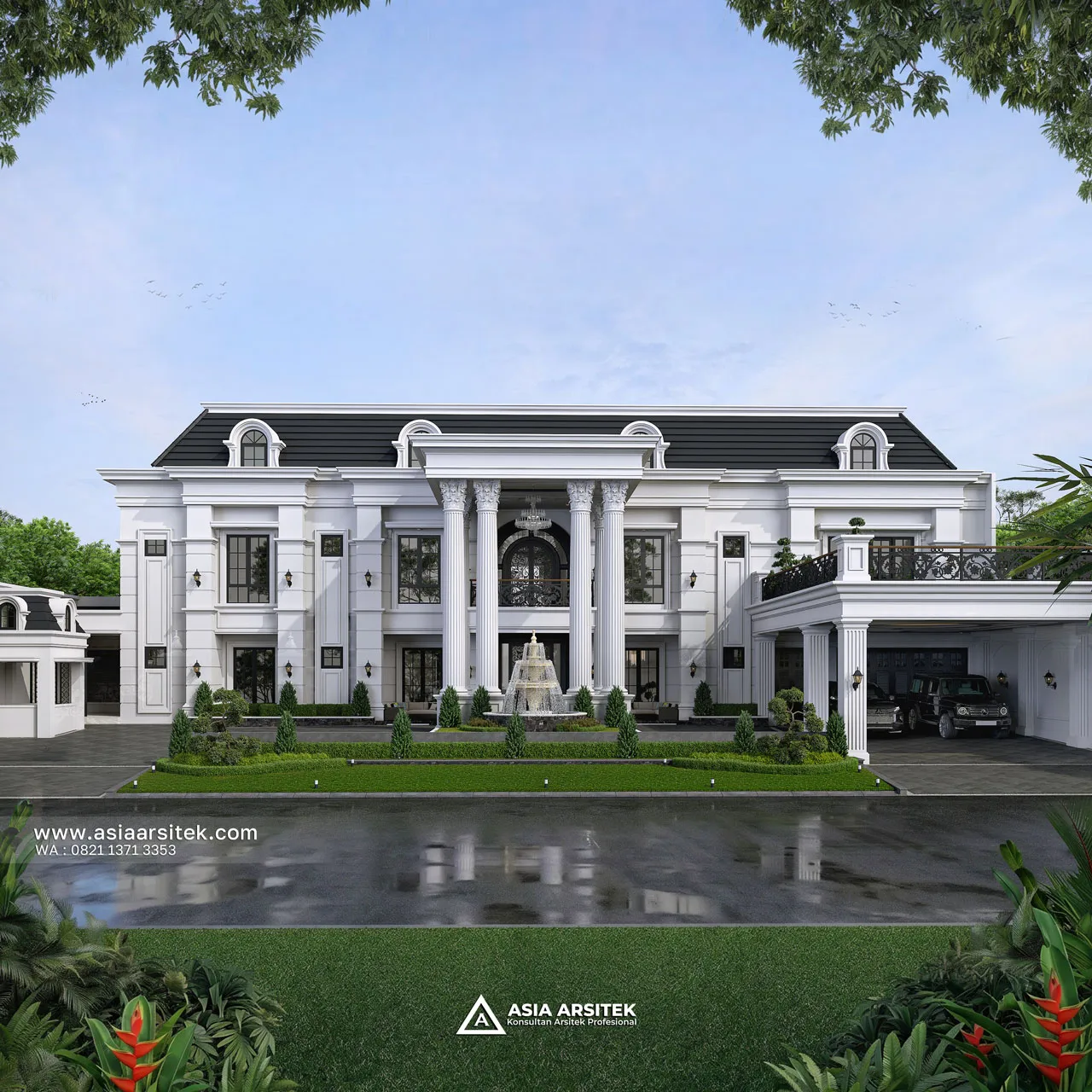 Desain Fasad Rumah Klasik 2 Lantai Bapak HMD di BSD Tangerang Selatan