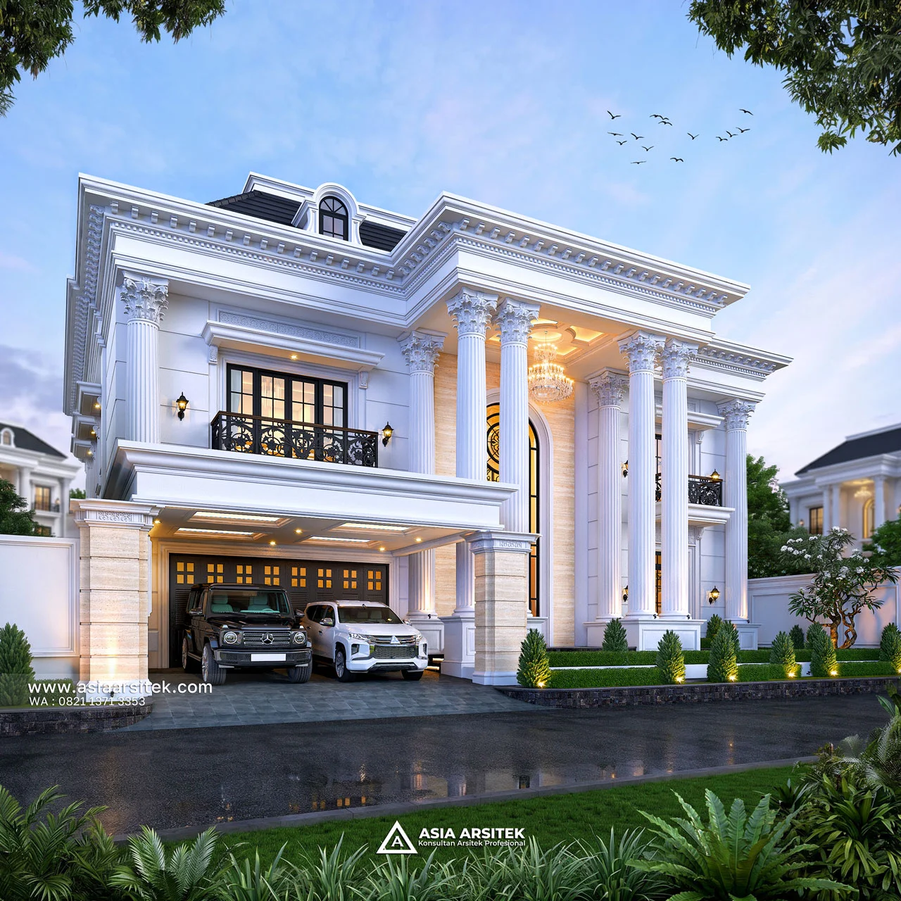 Desain Fasad Rumah Klasik 3 Lantai Bapak EKS di Kelapa Dua Tangerang