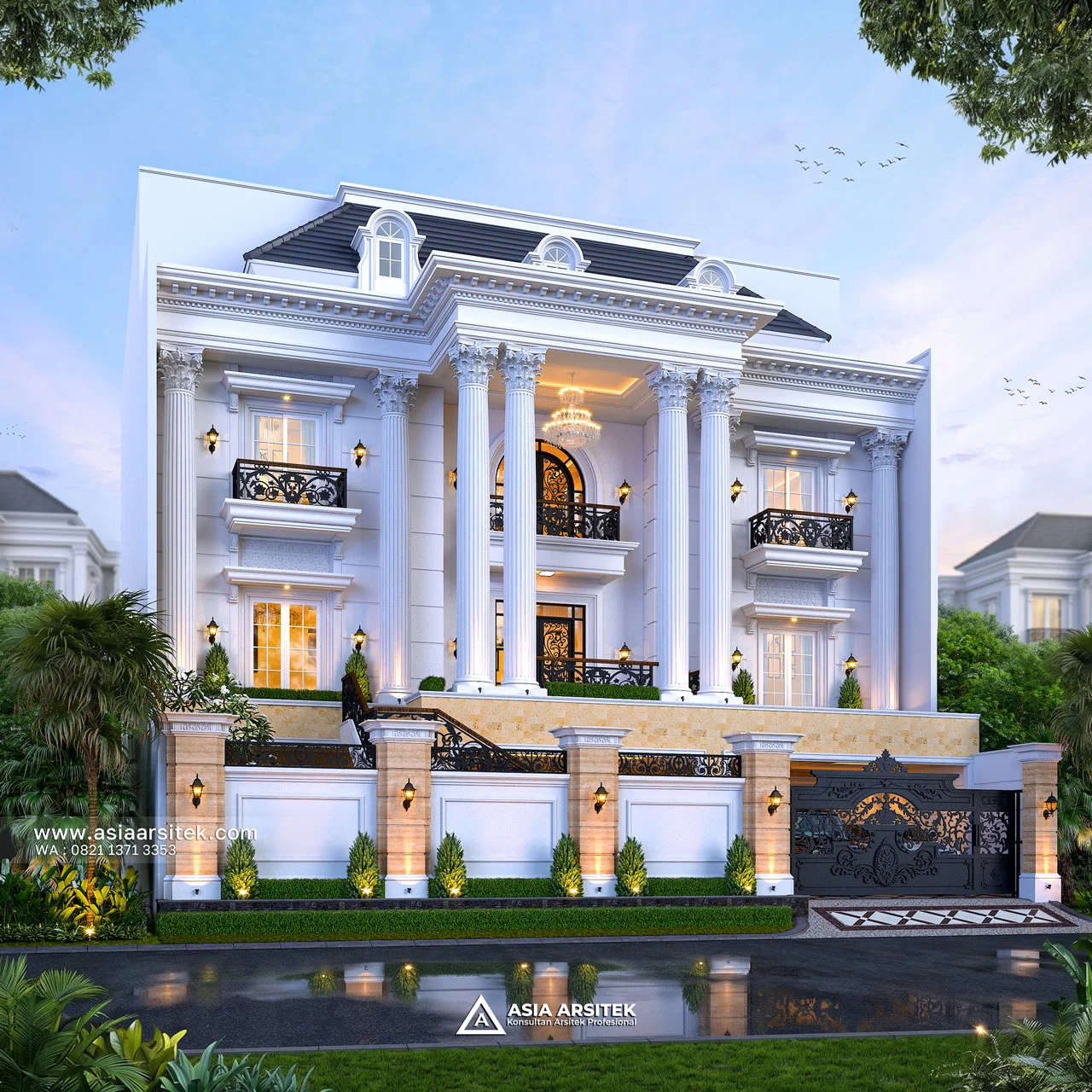 Desain Fasad Rumah Klasik 4 Lantai Bapak ALY di Kelapa Gading Jakarta Utara