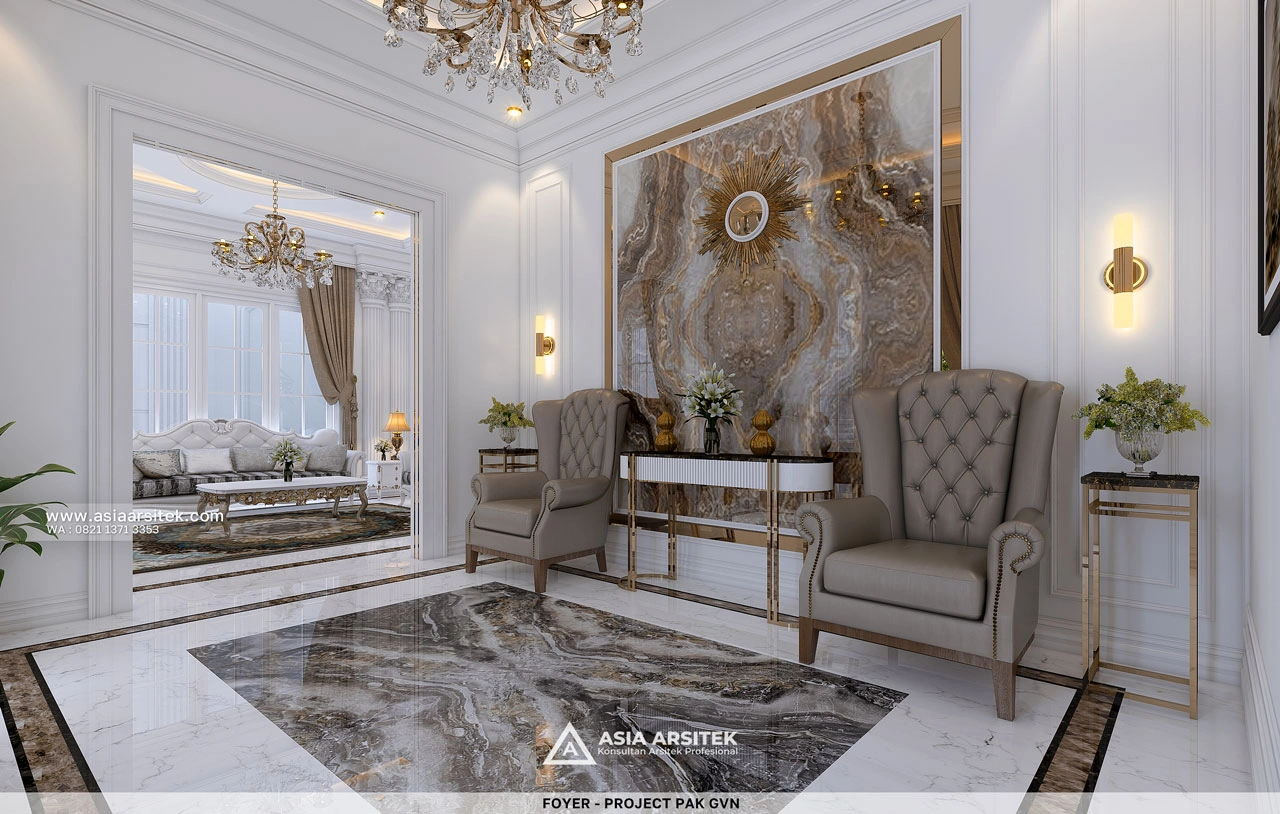 Desain Foyer Rumah Klasik 2 Lantai Bapak GVN di Kelapa Dua Tangerang
