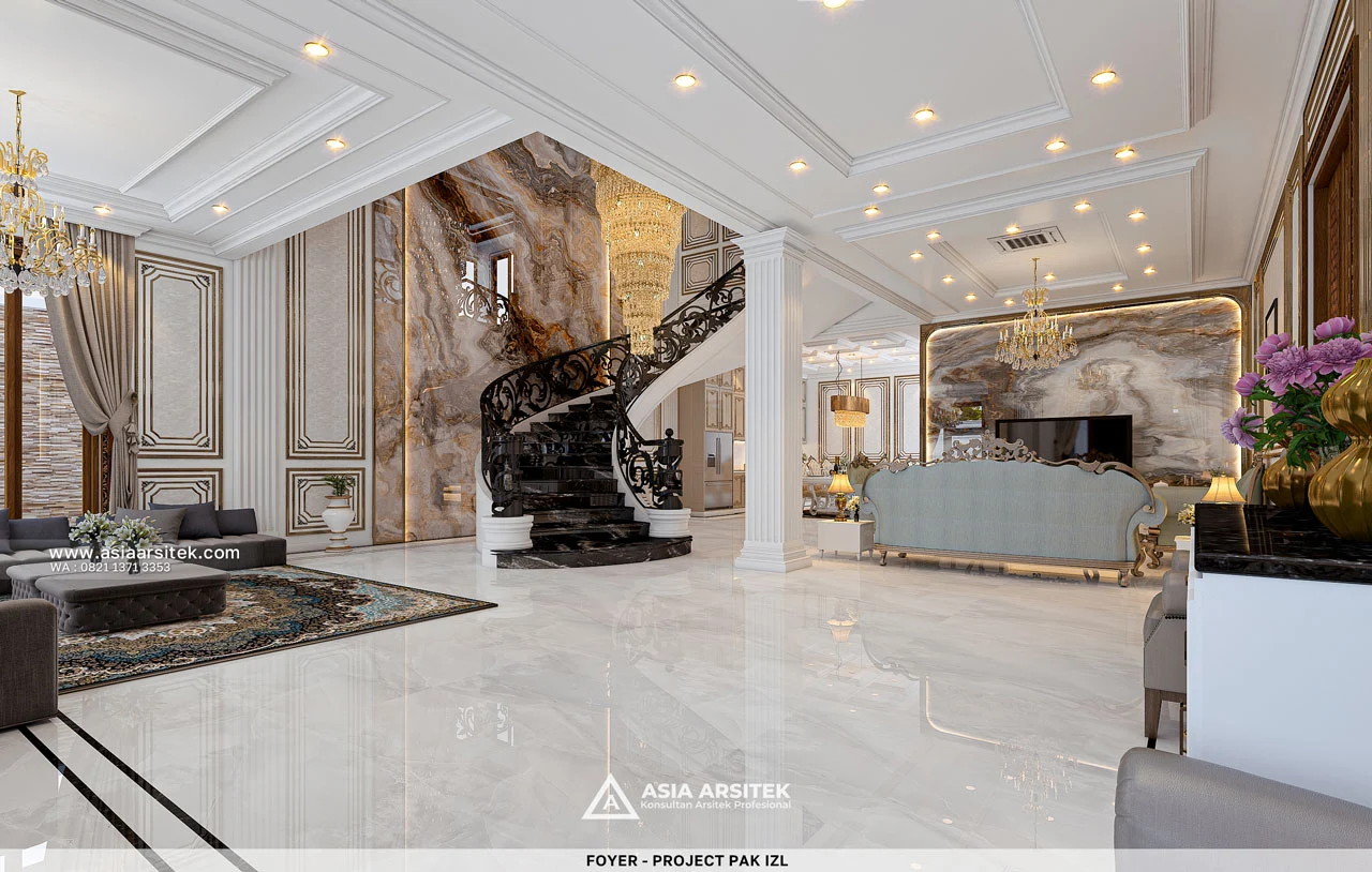 Desain Foyer Rumah Klasik 2 Lantai Bapak IZL di Jatiuwung Tangerang
