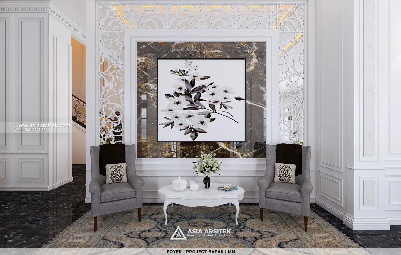 Desain Foyer Rumah Klasik 3 Lantai Bapak LMN di Sentul City Bogor