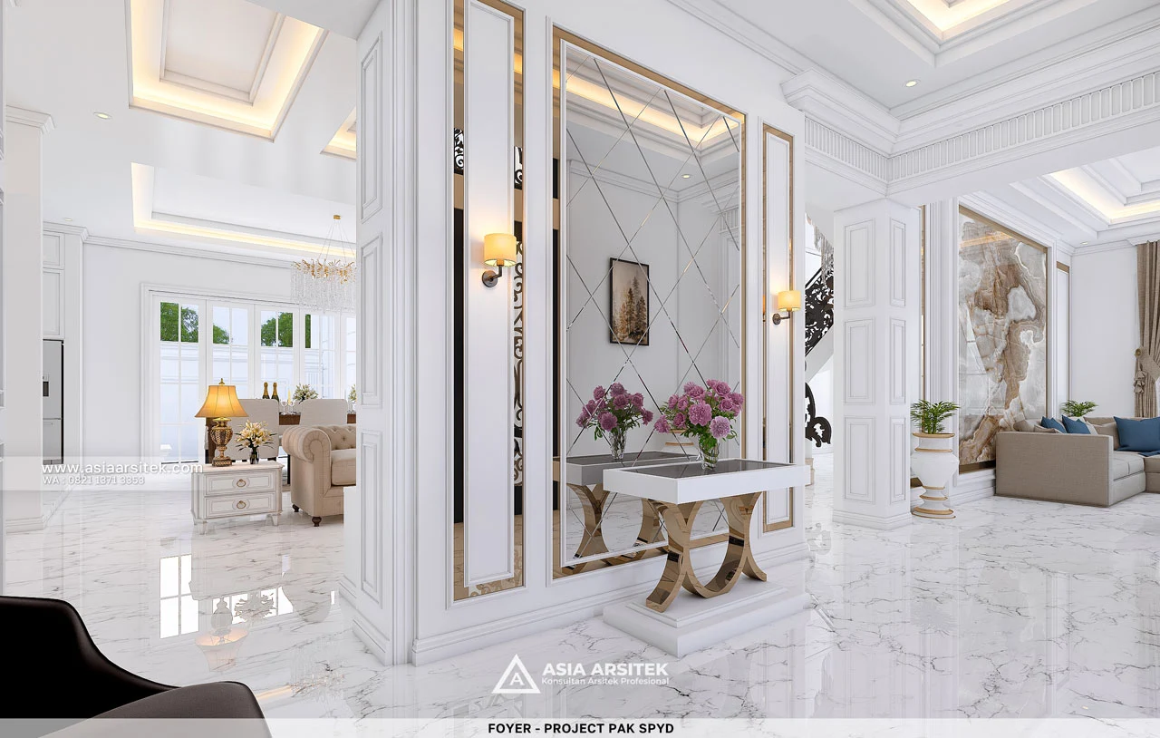 Desain Foyer Rumah Klasik 4 Lantai Bapak SPYD di Larangan Tangerang