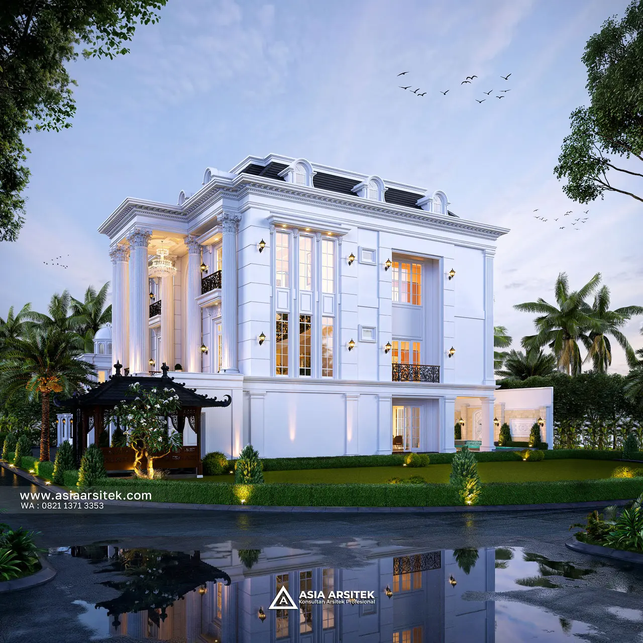 Desain Hook Tanpa Pagar Rumah Klasik 3 Lantai Bapak ZKN di Cikupa Tangerang