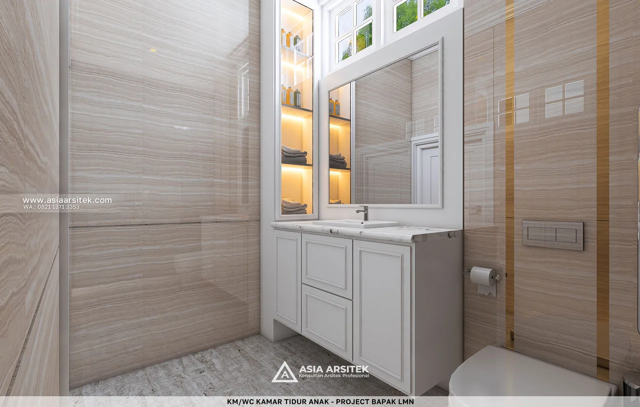 Desain KM WC 2 Kamar Tidur Anak Rumah Klasik 3 Lantai Bapak LMN di Sentul City Bogor