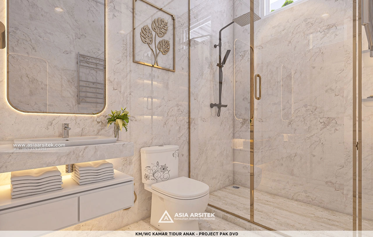 Desain KM WC Elegan Kamar Tidur Anak Rumah Klasik 1 Lantai Bapak DVD di Pulang Pisau Kalimantan Tengah