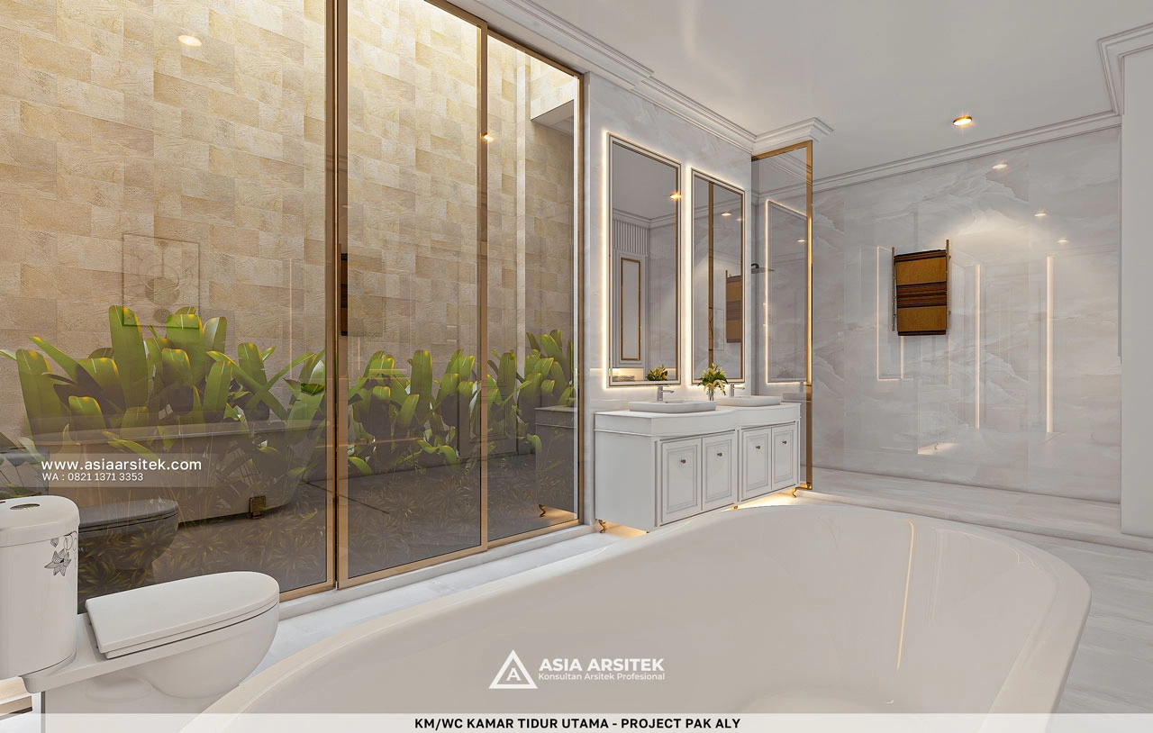 Desain KM WC Elegan Kamar Tidur Utama Rumah Klasik 4 Lantai Bapak ALY di Kelapa Gading Jakarta Utara