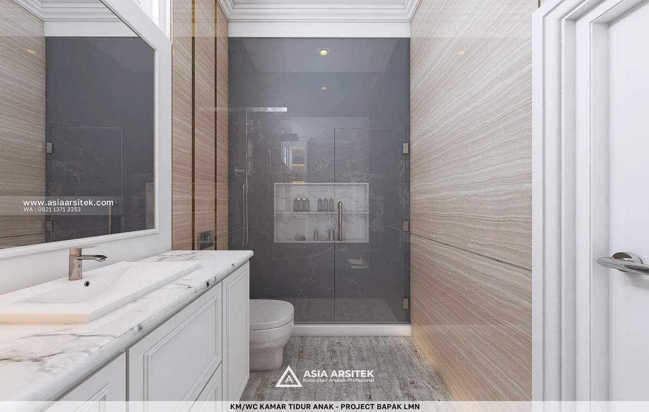 Desain KM WC Kamar Tidur Anak Rumah Klasik 3 Lantai Bapak LMN di Sentul City Bogor