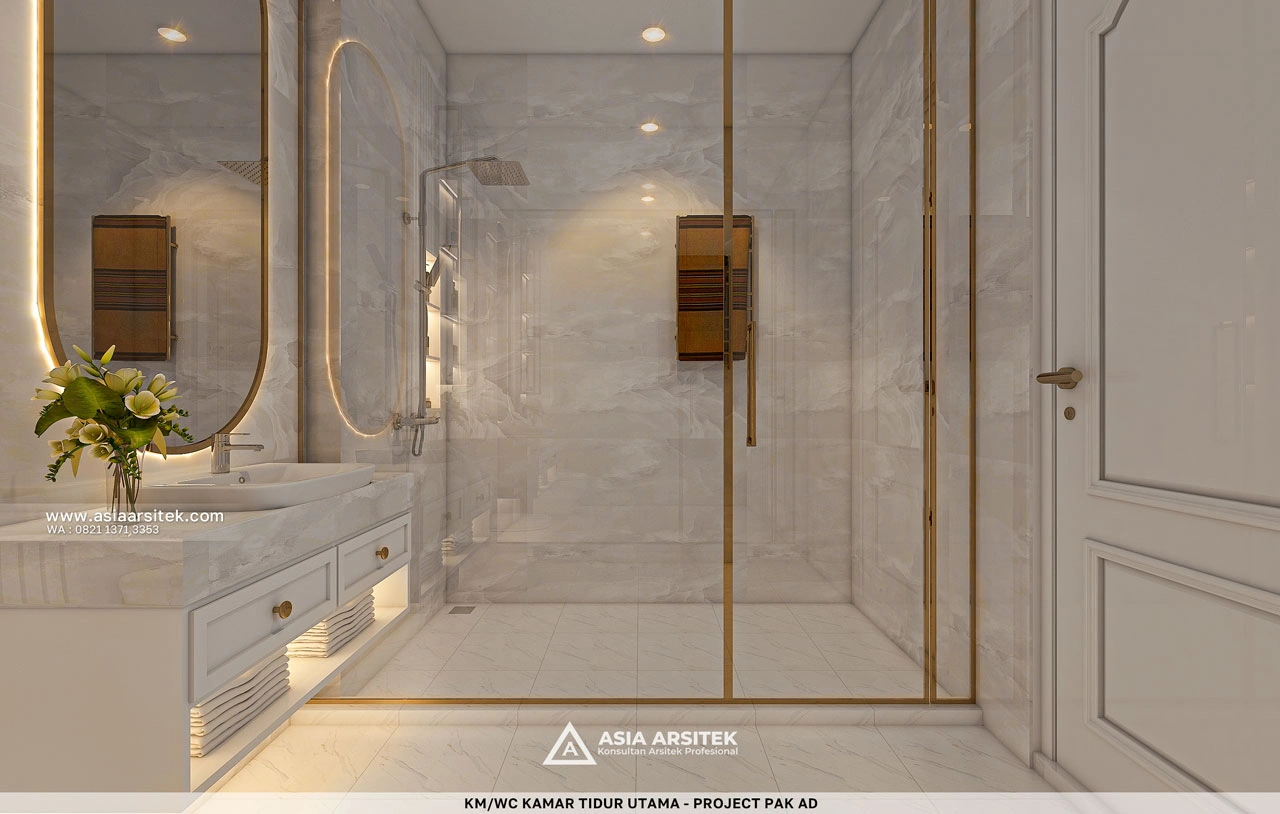 Desain KM WC Kamar Tidur Utama Rumah Klasik 2 Lantai Bapak AD di Kebon Jeruk Jakarta Barat