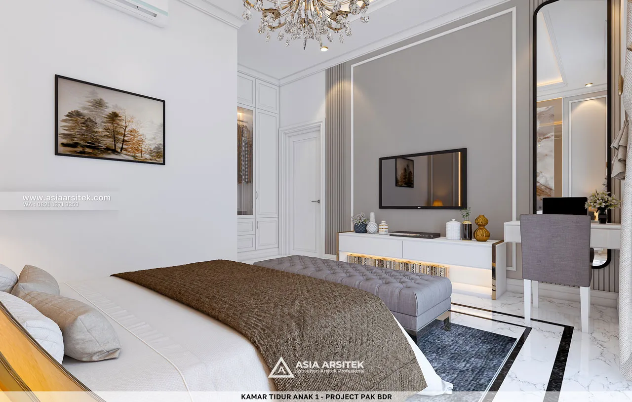 Desain Kamar Anak 1 Dengan TV Rumah Klasik 4 Lantai Bapak BDR di Cibitung Bekasi
