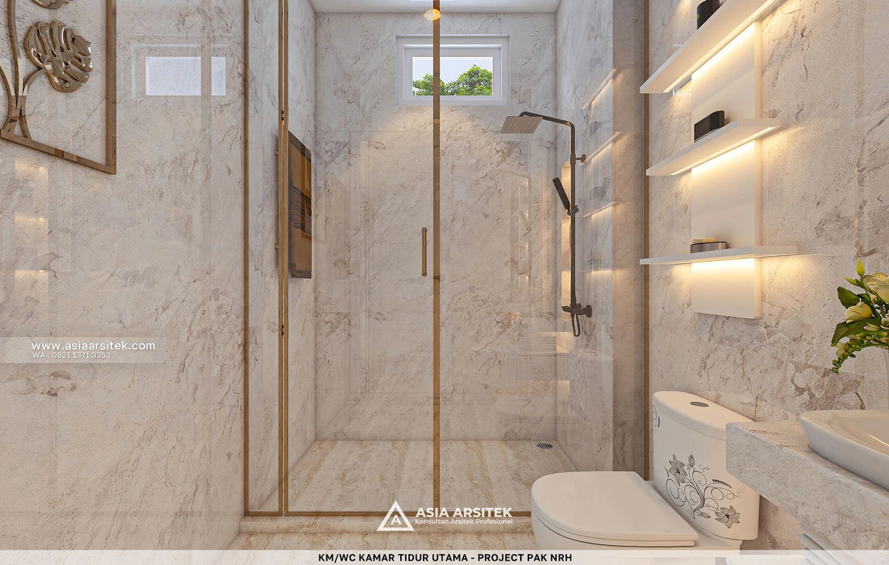 Desain Kamar Mandi Ruang Tidur Utama Rumah Klasik 1 Lantai Bapak NRH di Gambut Kalimantan Selatan