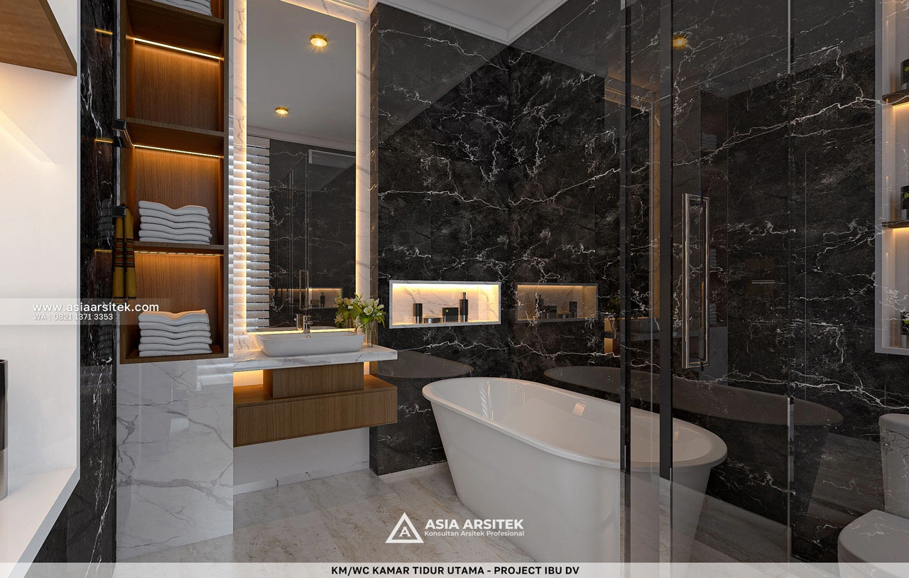 Desain Kamar Mandi WC Kamar Tidur Utama Elegan Rumah Minimalis 2 Lantai Ibu DV Duren Sawit Jakarta Timur