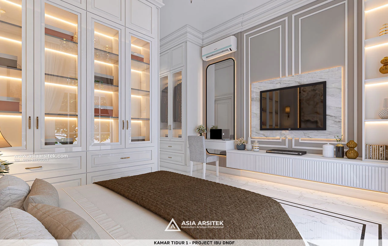 Desain Kamar Tidur 1 Dengan TV Rumah Klasik 2 Lantai Ibu DNDF di Bengkulu