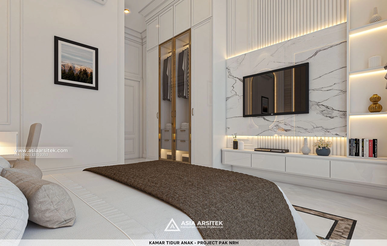 Desain Kamar Tidur Anak Dengan TV Mewah Rumah Klasik 1 Lantai Bapak NRH di Gambut Kalimantan Selatan