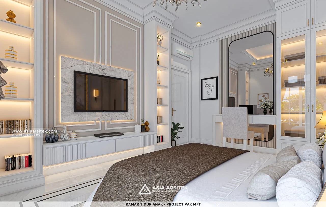 Desain Kamar Tidur Anak Dengan TV Rumah Klasik 2 Lantai Pak MFT di Sawangan Depok
