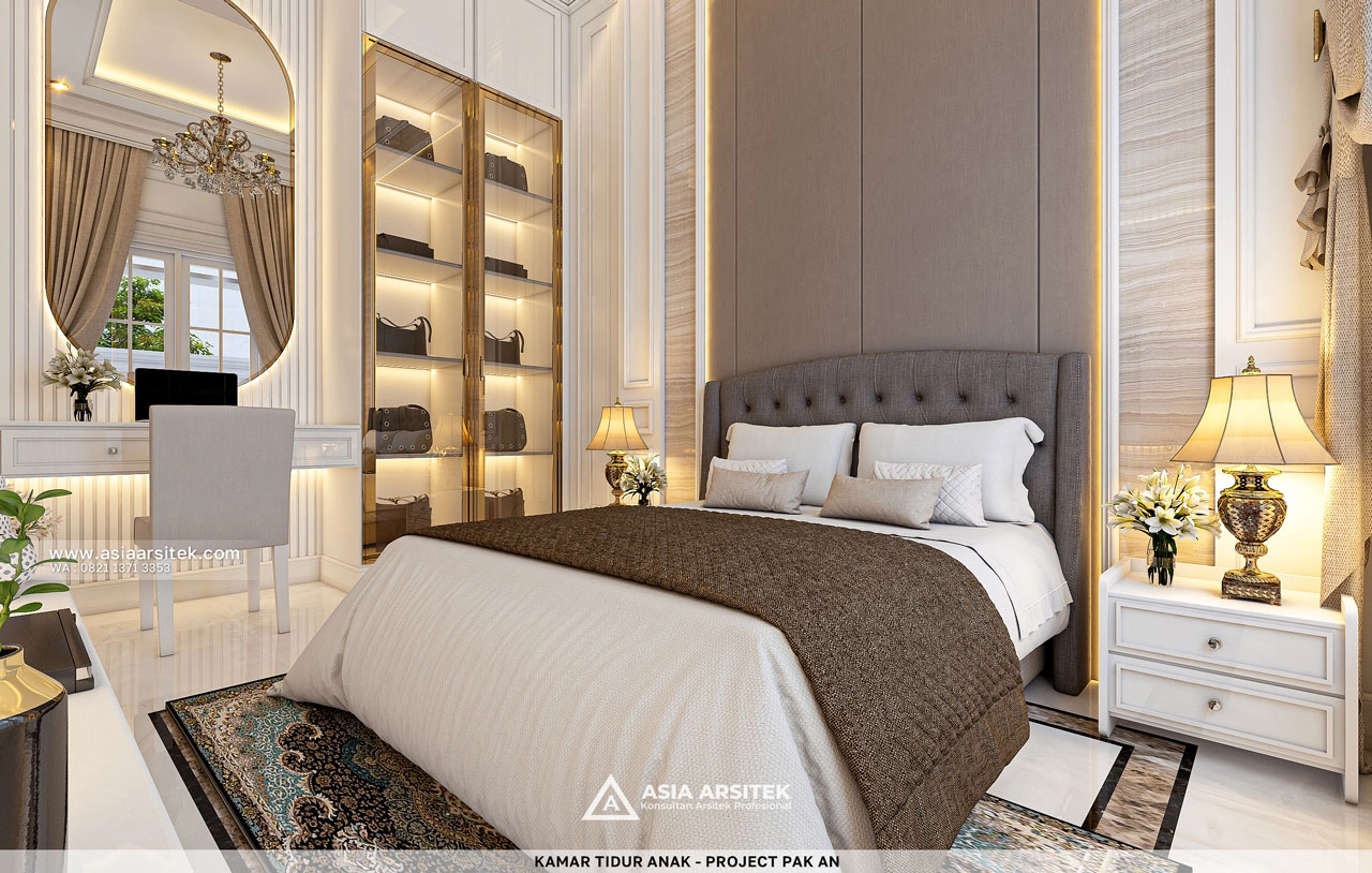 Desain Kamar Tidur Anak Mewah Rumah Klasik 1 Lantai Bapak AN di Ogan Ilir Sumatera Selatan