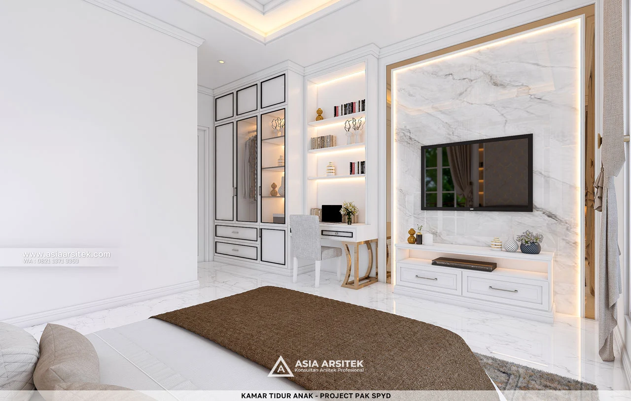 Desain Kamar Tidur Anak Mewah Rumah Klasik 4 Lantai Bapak SPYD di Larangan Tangerang