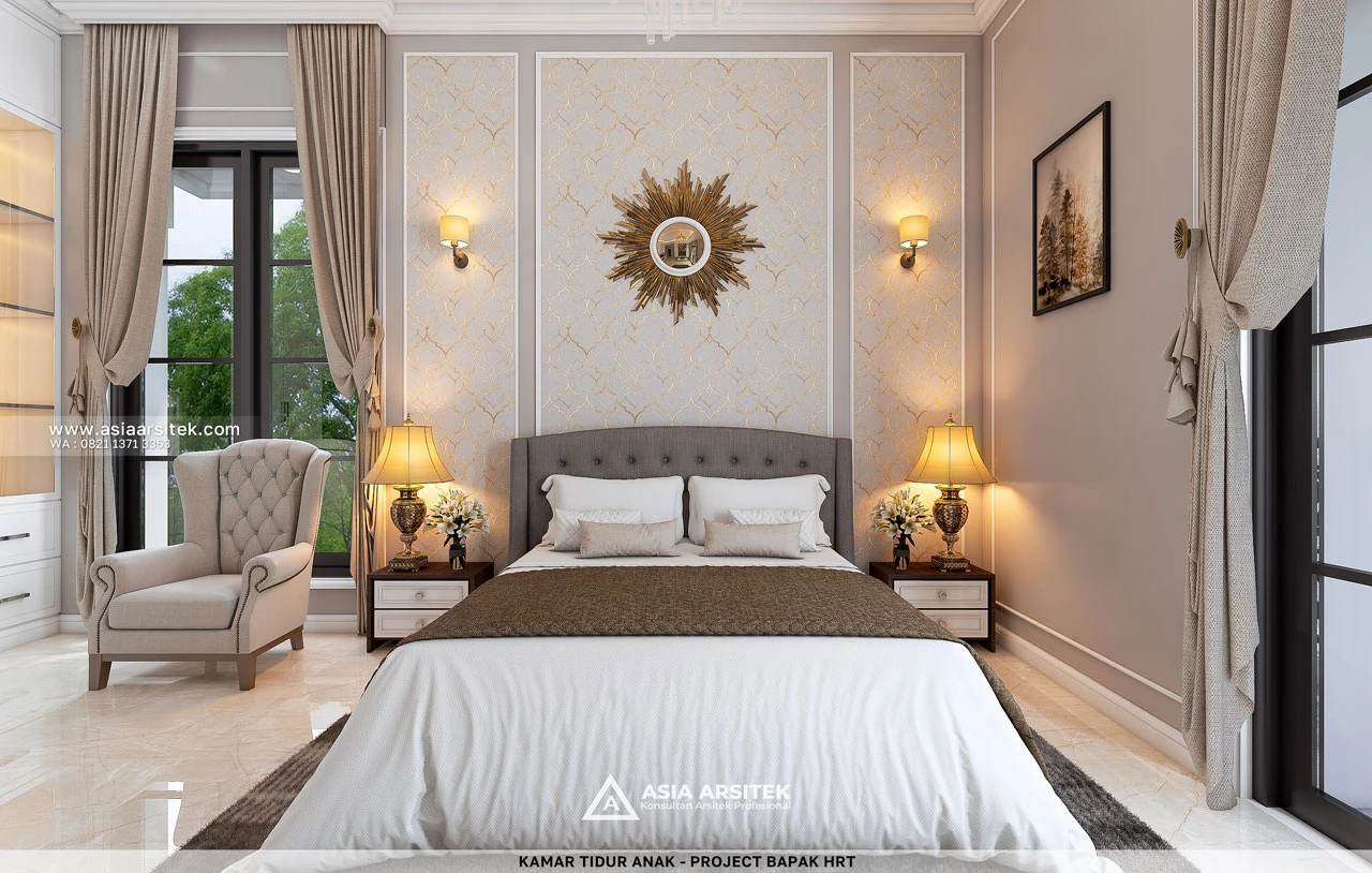 Desain Kamar Tidur Anak Mewah Rumah Tropis 2 Lantai Bapak HRT Bogor Jawa Barat