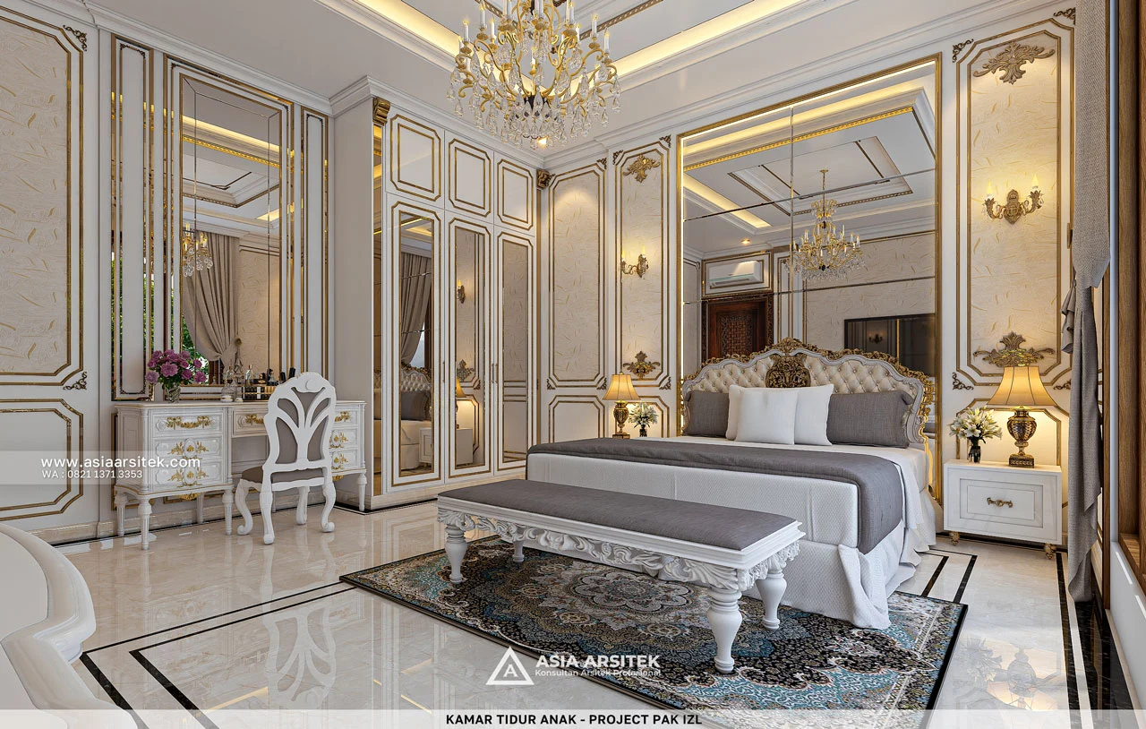 Desain Kamar Tidur Anak Rumah Klasik 2 Lantai Bapak IZL di Jatiuwung Tangerang