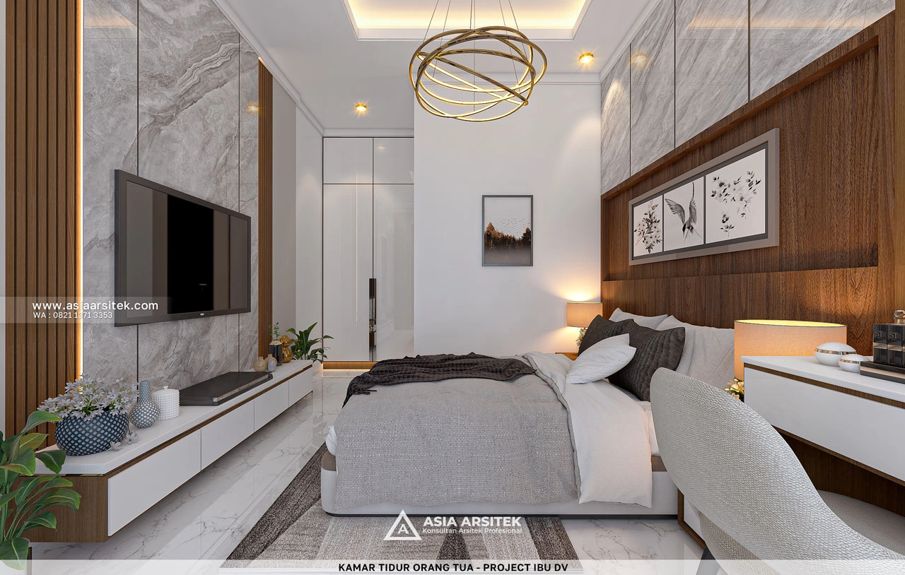Desain Kamar Tidur Orang Tua Rumah Minimalis 2 Lantai Ibu DV Duren Sawit Jakarta Timur