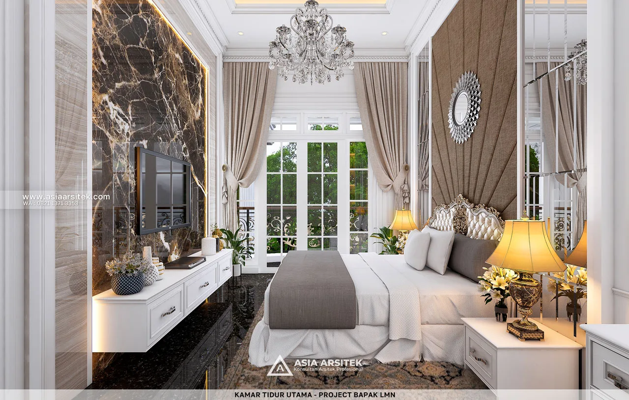 Desain Kamar Tidur Utama 3 Rumah Klasik 3 Lantai Bapak LMN di Sentul City Bogor