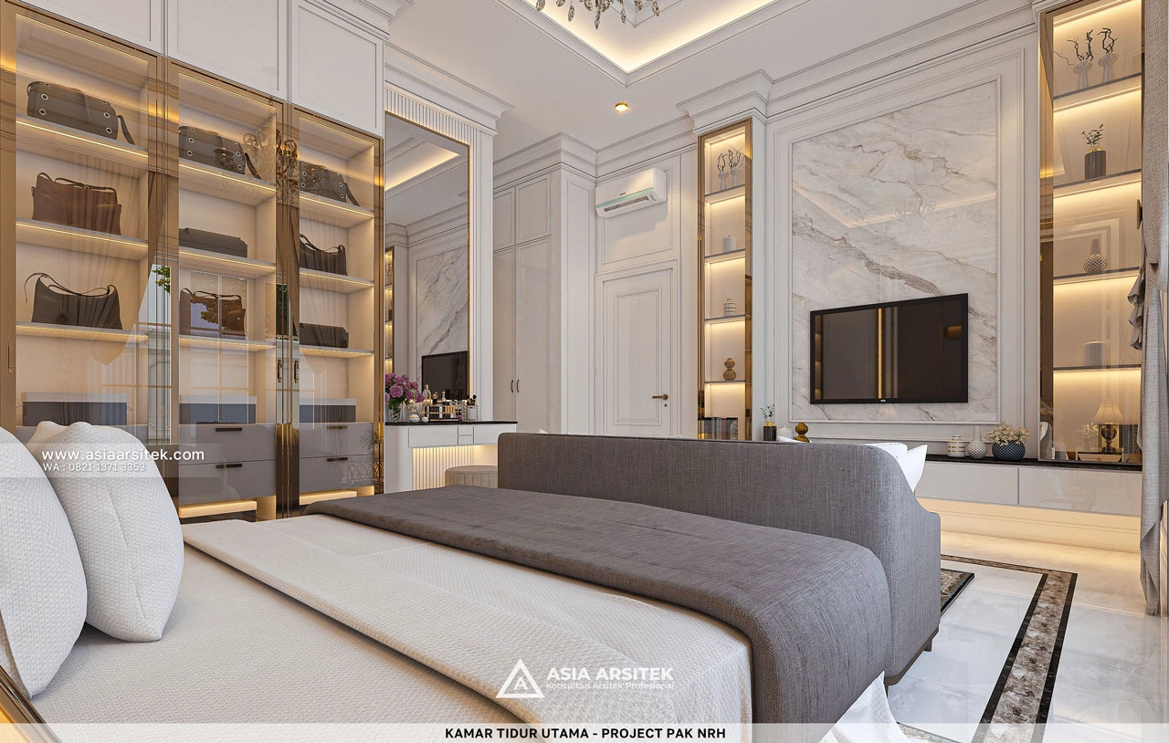 Desain Kamar Tidur Utama Dengan TV Rumah Klasik 1 Lantai Bapak NRH di Gambut Kalimantan Selatan
