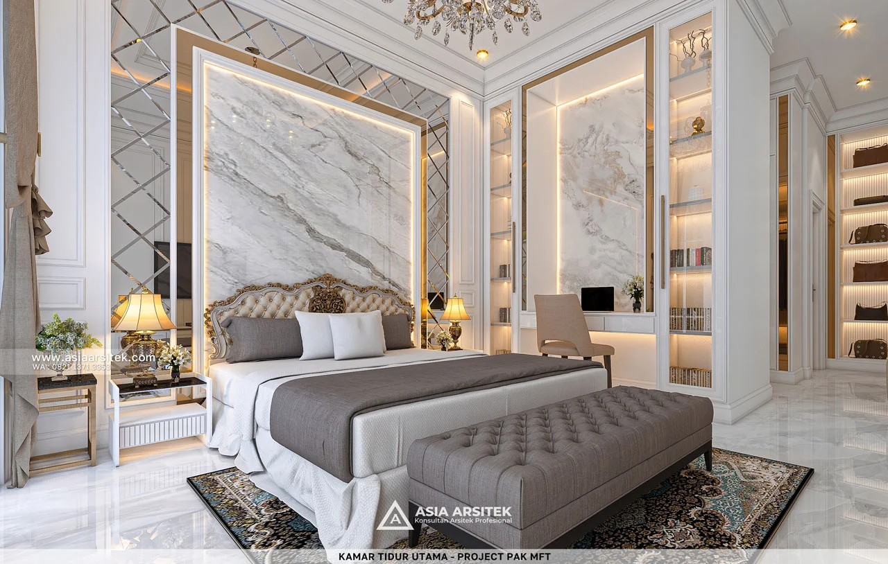 Desain Kamar Tidur Utama Elegan Rumah Klasik 2 Lantai Pak MFT di Sawangan Depok