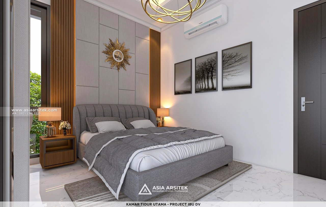 Desain Kamar Tidur Utama Mewah Rumah Minimalis 2 Lantai Ibu DV Duren Sawit Jakarta Timur