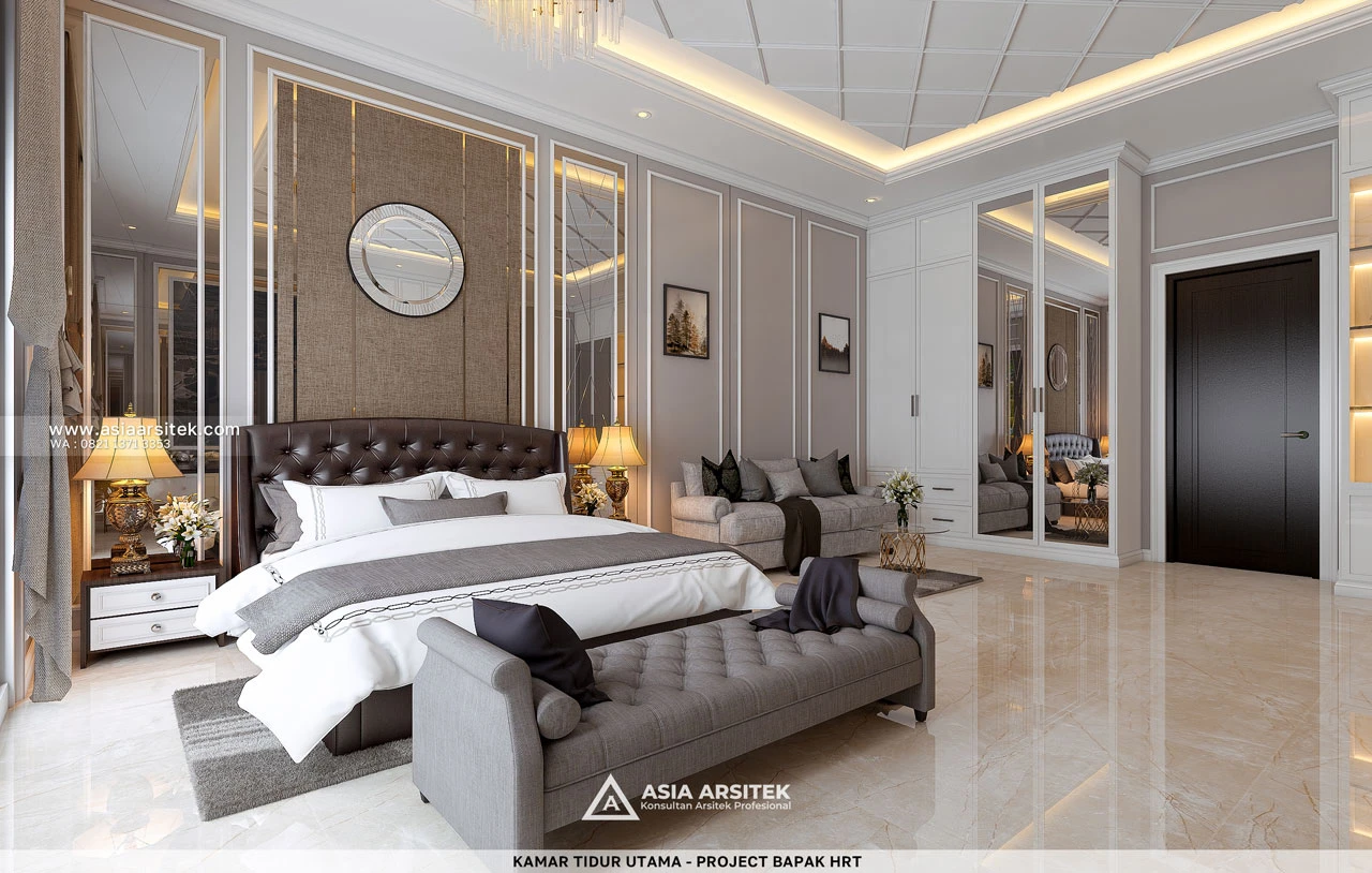 Desain Kamar Tidur Utama Mewah Rumah Tropis 2 Lantai Bapak HRT Bogor Jawa Barat