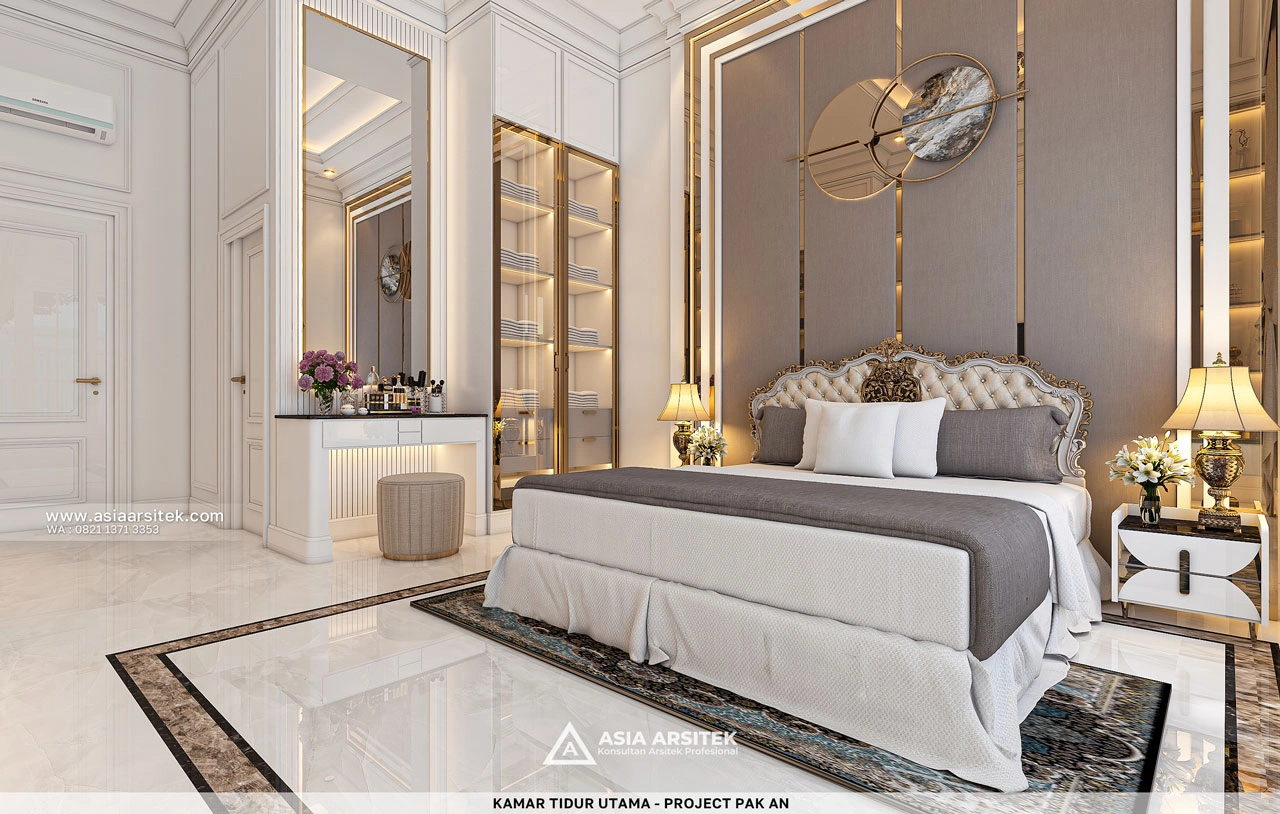 Desain Kamar Tidur Utama Rumah Klasik 1 Lantai Bapak AN di Ogan Ilir Sumatera Selatan