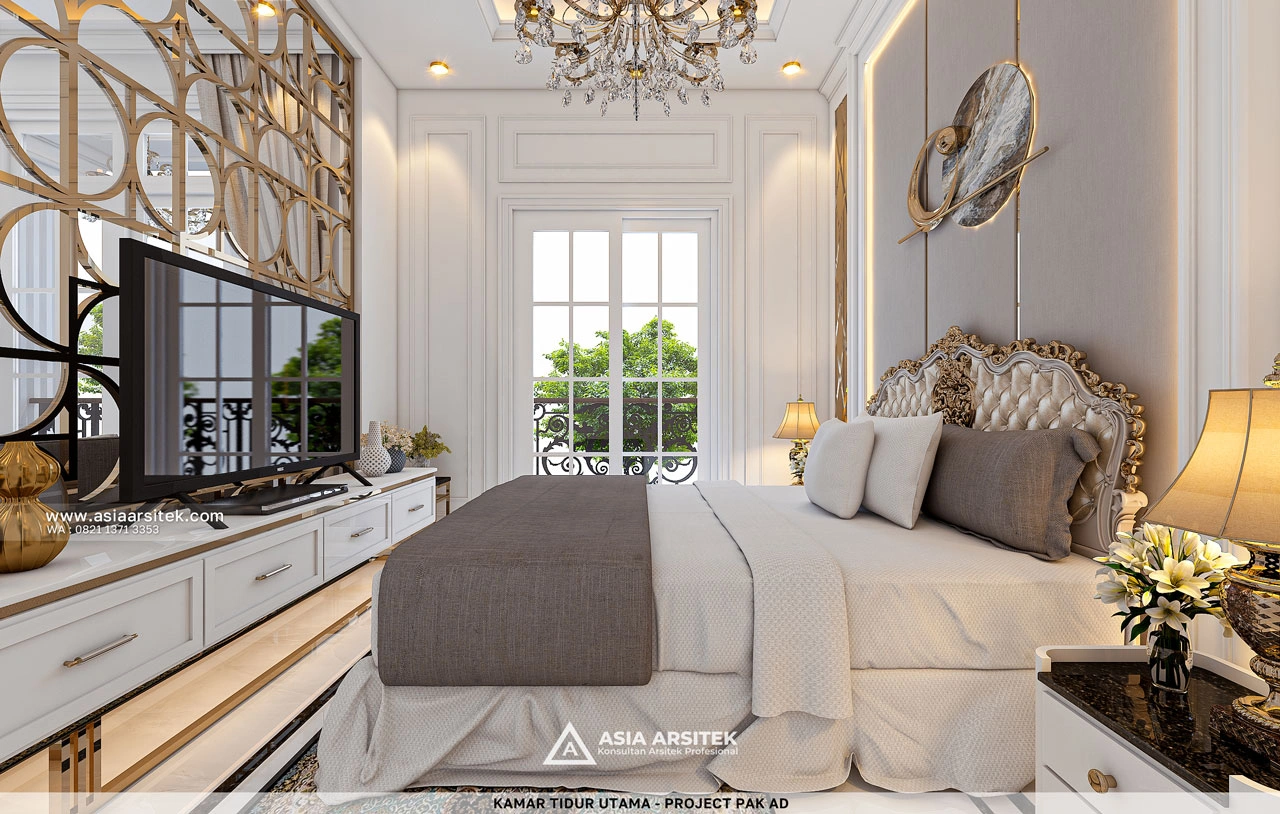 Desain Kamar Tidur Utama Rumah Klasik 2 Lantai Bapak AD di Kebon Jeruk Jakarta Barat