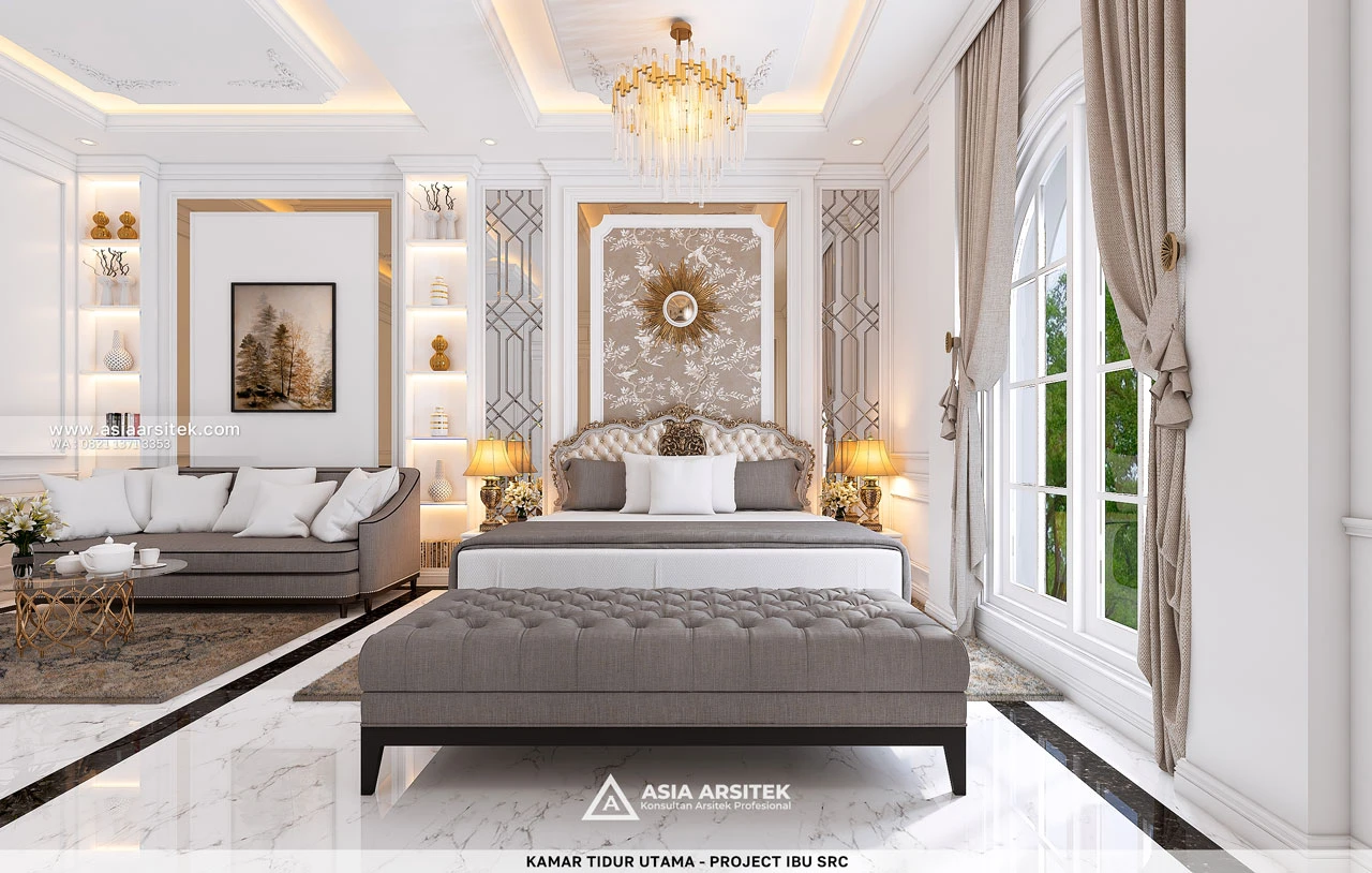 Desain Kamar Tidur Utama Rumah Klasik 2 Lantai Ibu SRC di Cibubur Bekasi