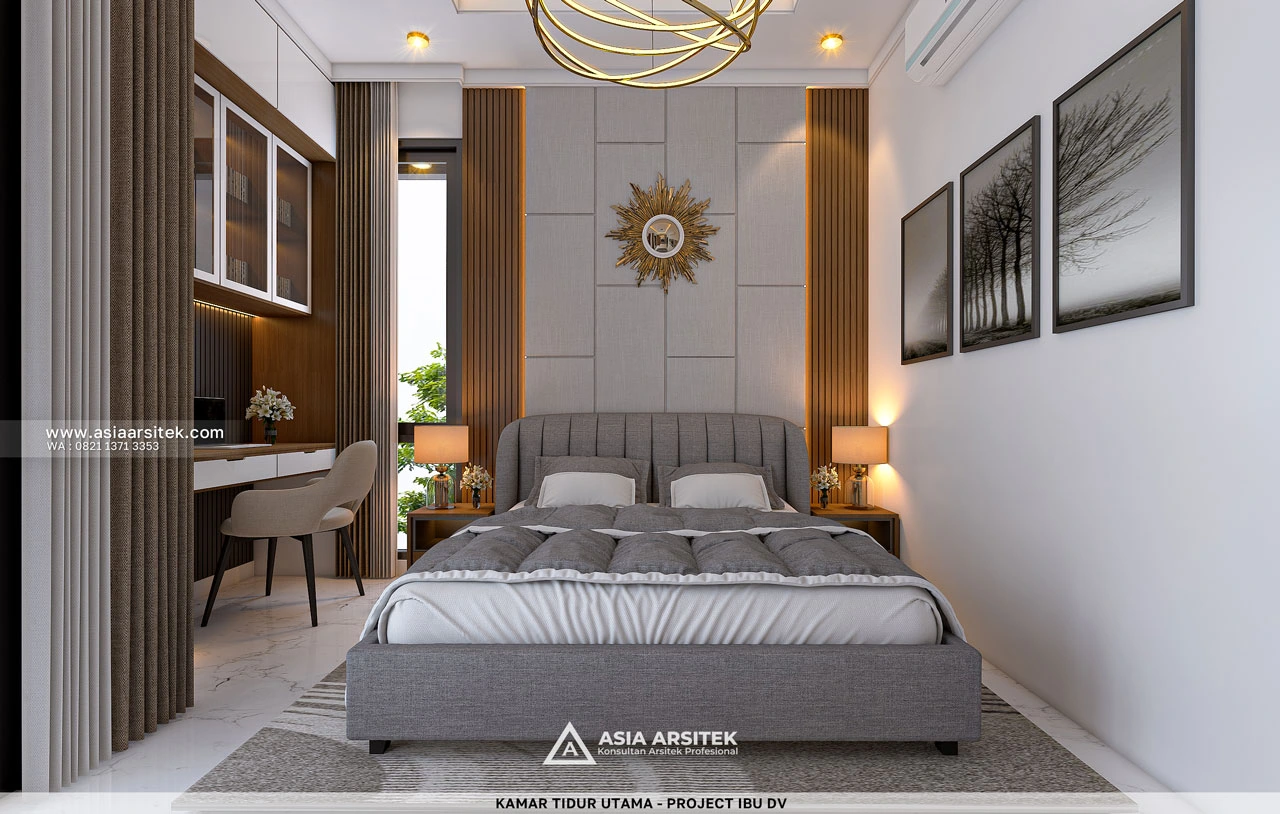 Desain Kamar Tidur Utama Rumah Minimalis 2 Lantai Ibu DV Duren Sawit Jakarta Timur