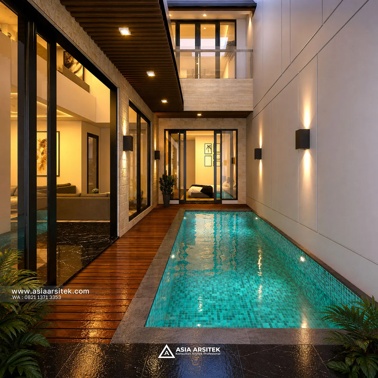 Desain Kolam Renang Elegan Rumah Minimalis 2 Lantai Ibu DV di Duren Sawit Jakarta Timur