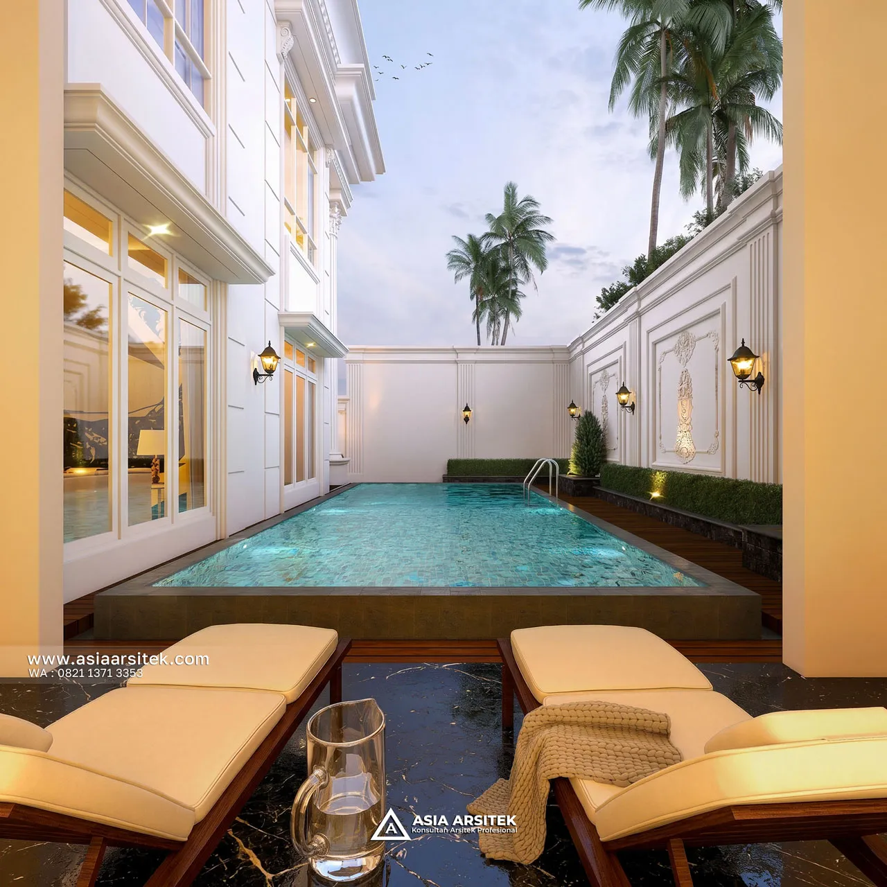 Desain Kolam Renang Mewah Rumah Klasik 2 Lantai Bapak AL di Bintaro Tangerang Selatan