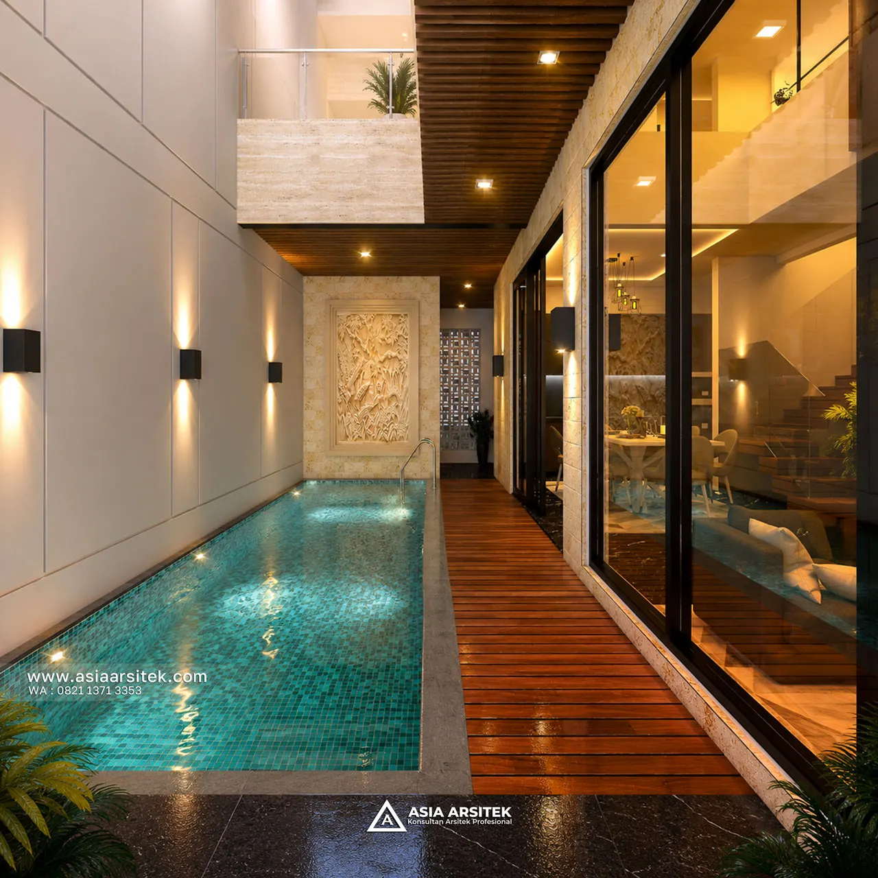 Desain Kolam Renang Rumah Minimalis 2 Lantai Ibu DV di Duren Sawit Jakarta Timur