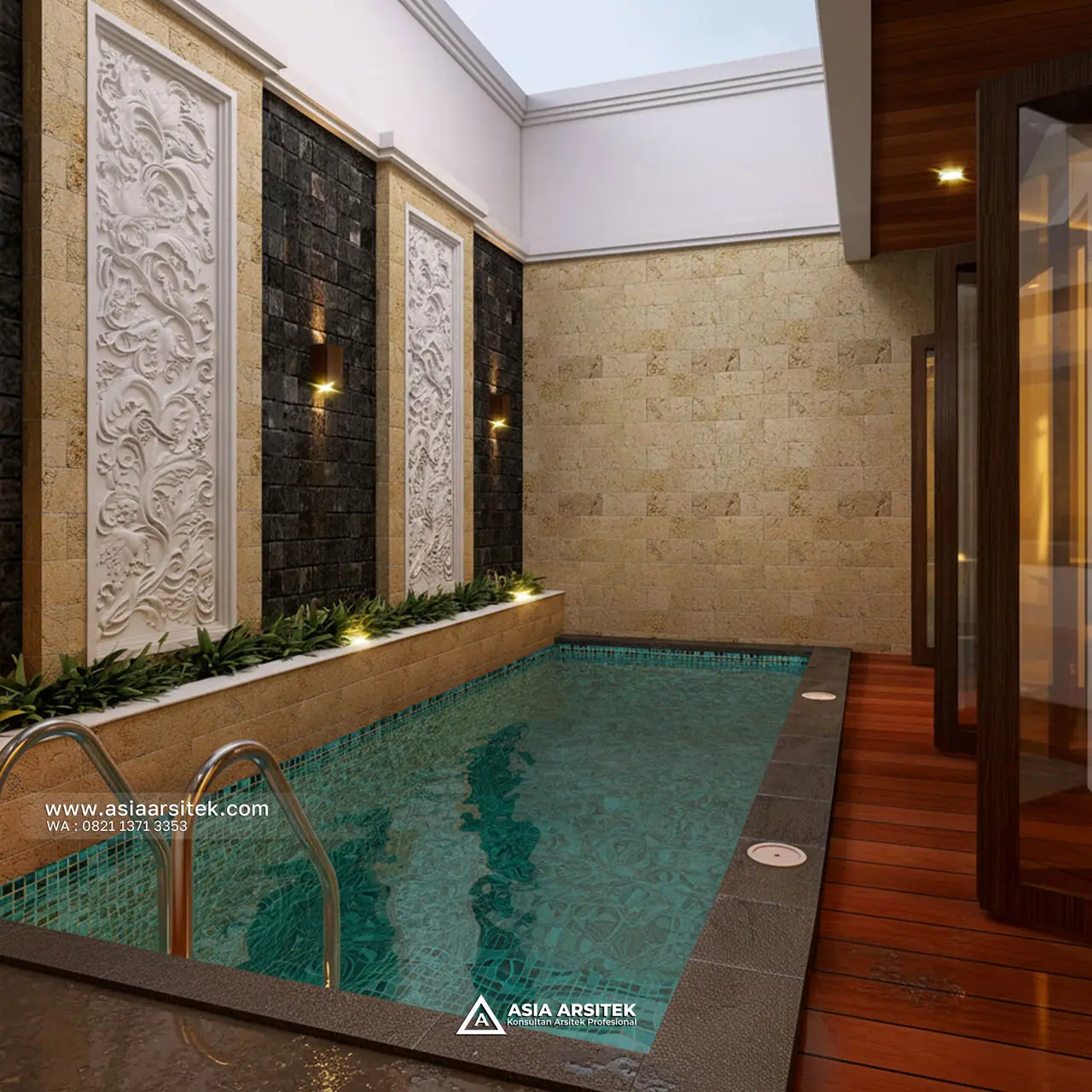 Desain Kolam Renang Rumah Tropis 2 Lantai Bapak SRY di Banjarmasin Kalimantan Selatan
