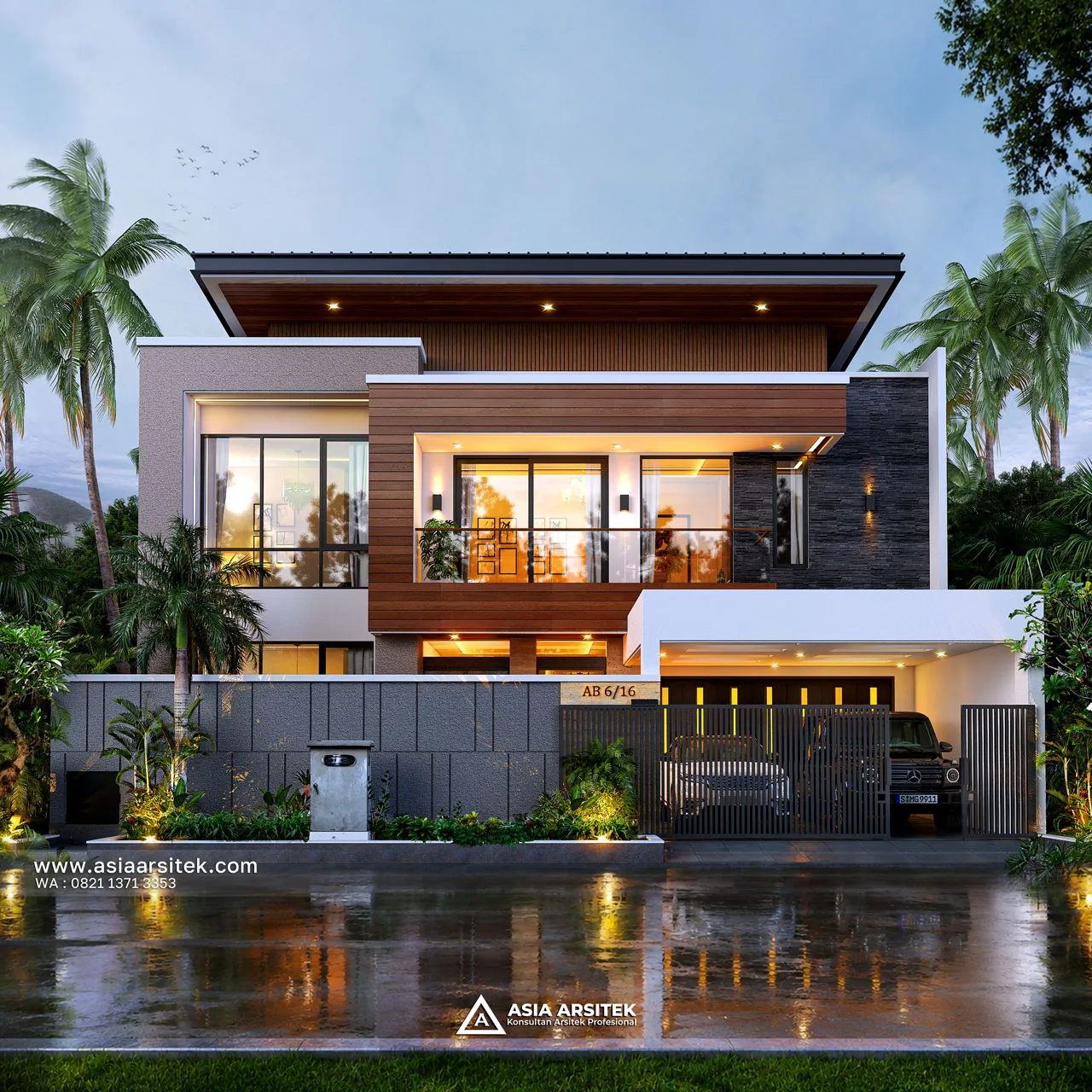 Desain Pagar Rumah Modern 2 Lantai Ibu WW di Surabaya Jawa Timur